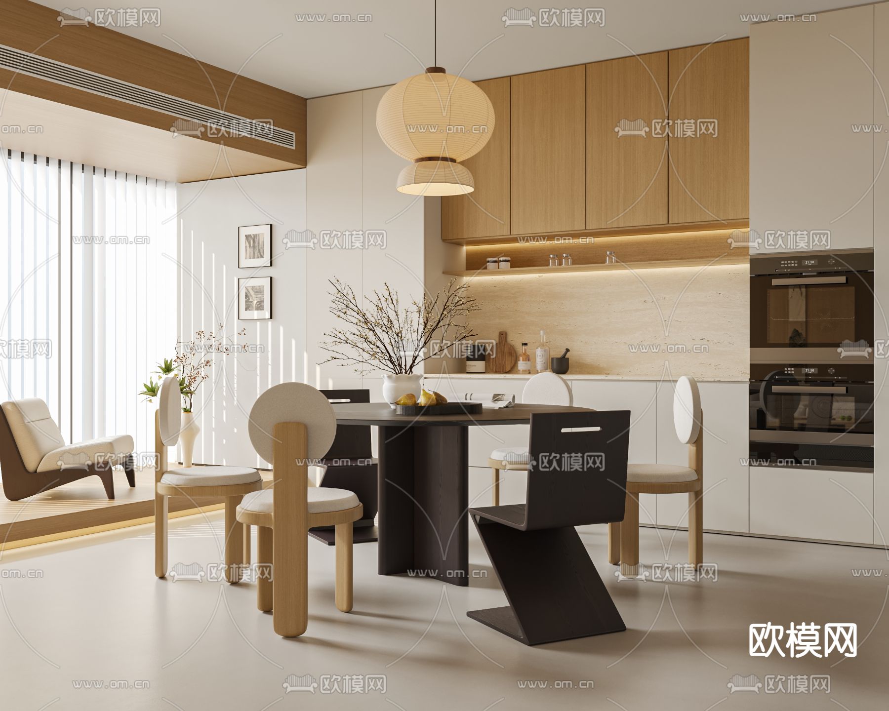 原木风餐厅3d模型下载（渲染图1）