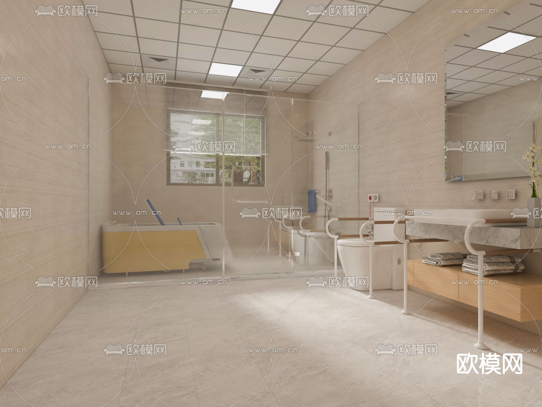 养老院卫生间 淋浴间3d模型下载