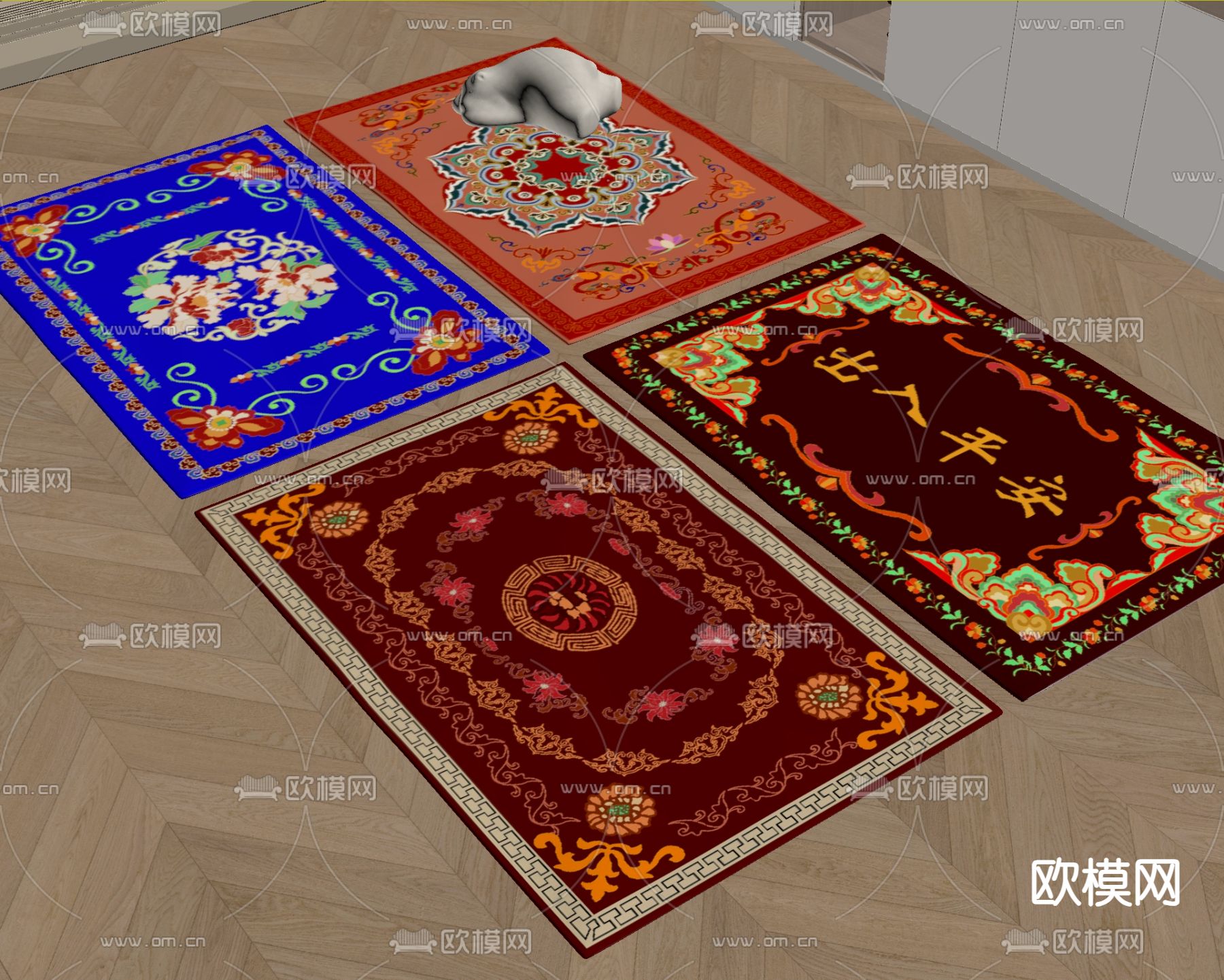 民族风方形地毯su模型下载（渲染图1）