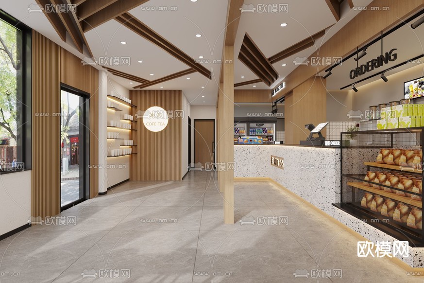 原木风奶茶店3d模型下载(渲染图2)