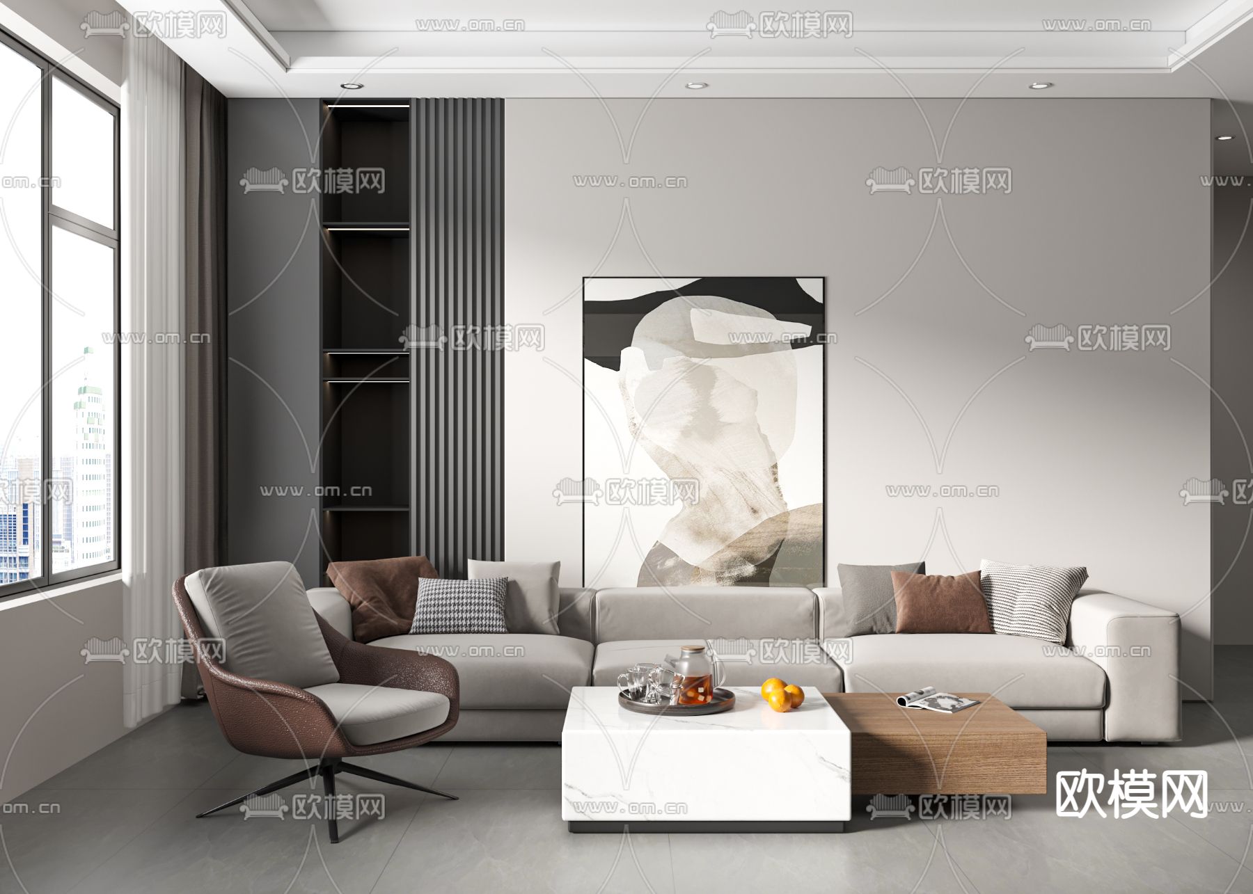 现代三人沙发3d模型下载