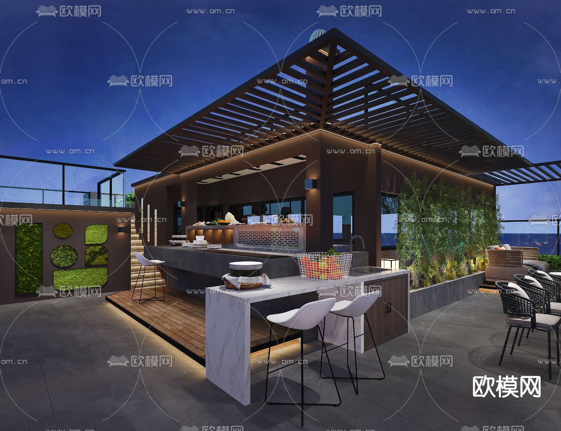 现代庭院 露台花园3d模型下载（渲染图2）