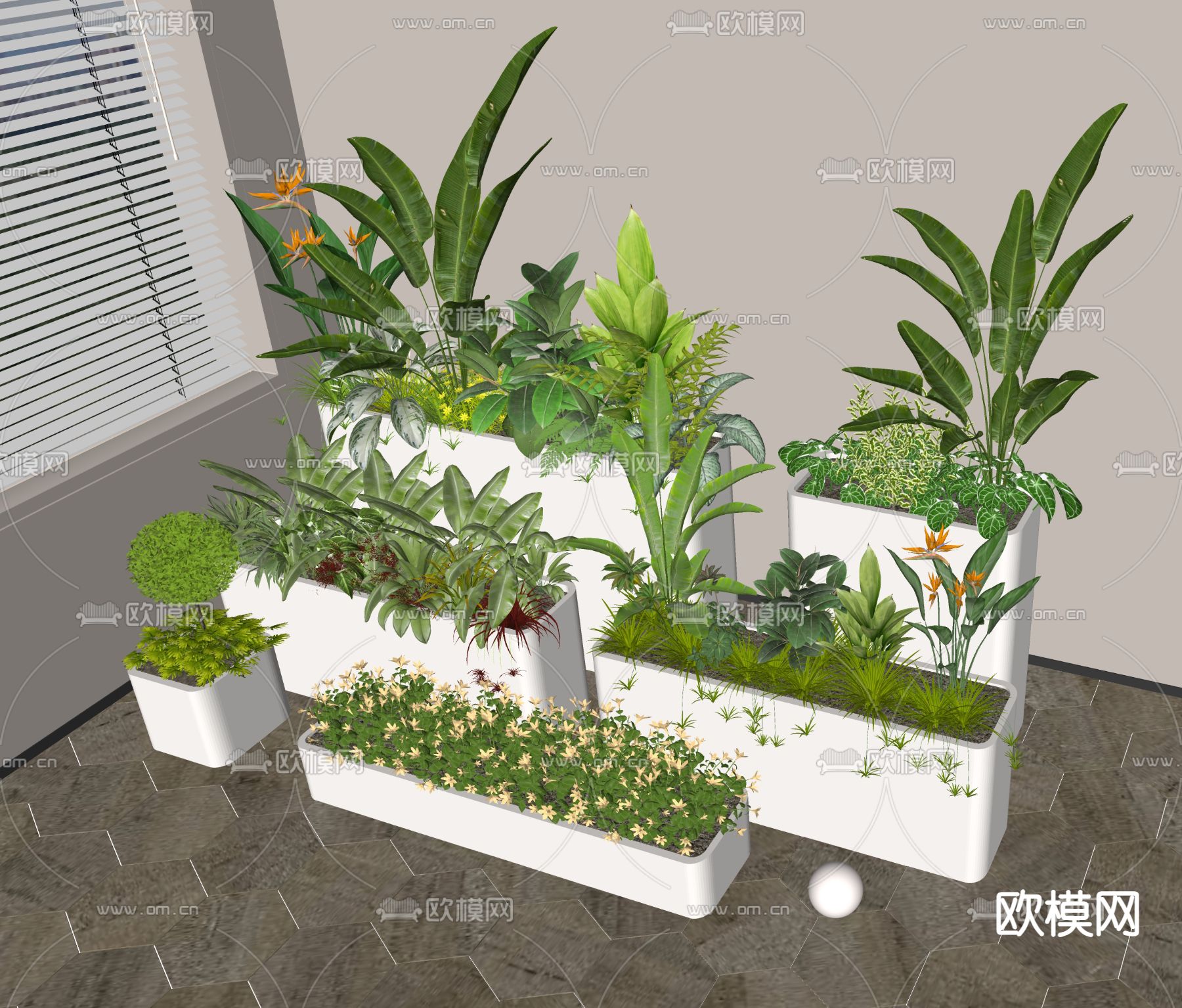 绿植花箱 植物堆 花池su模型下载（渲染图1）
