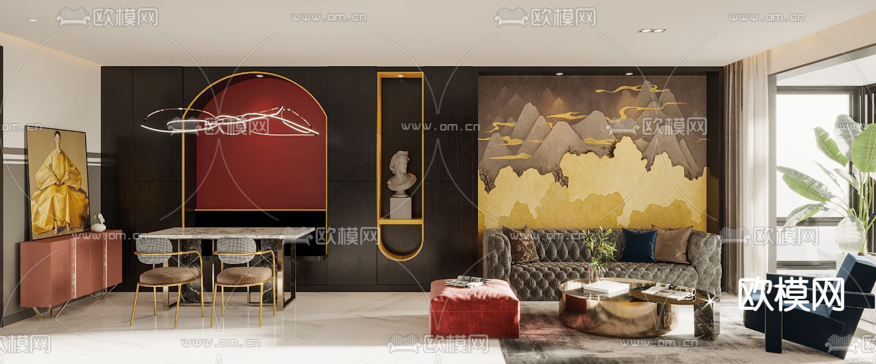 美式客餐厅3d模型下载