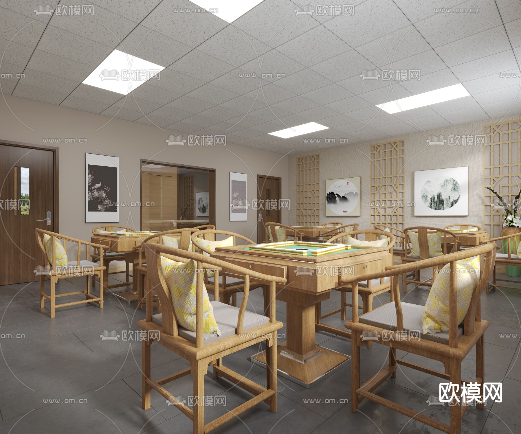 新中式棋牌室3d模型下载