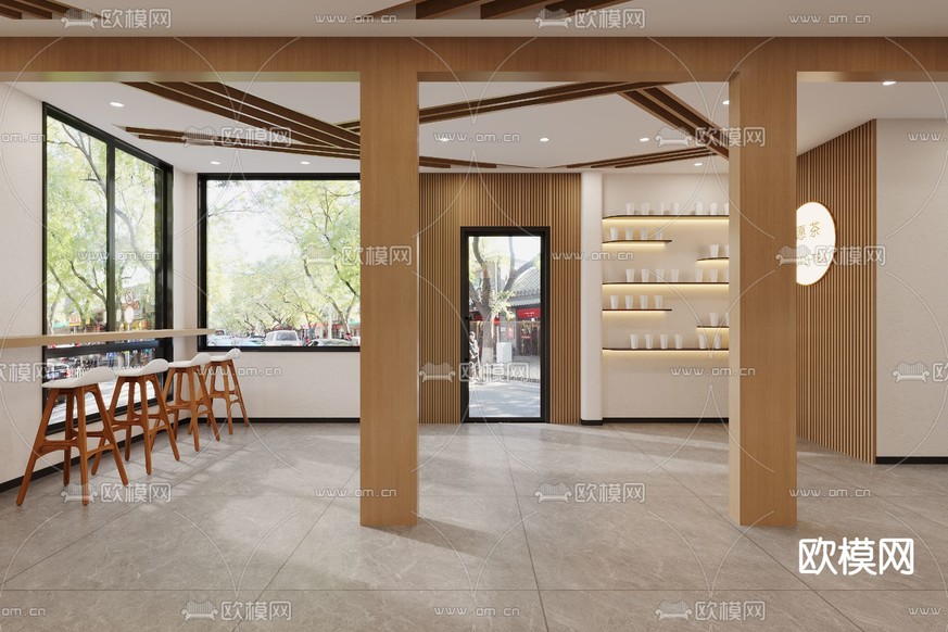 原木风奶茶店3d模型下载(渲染图4)