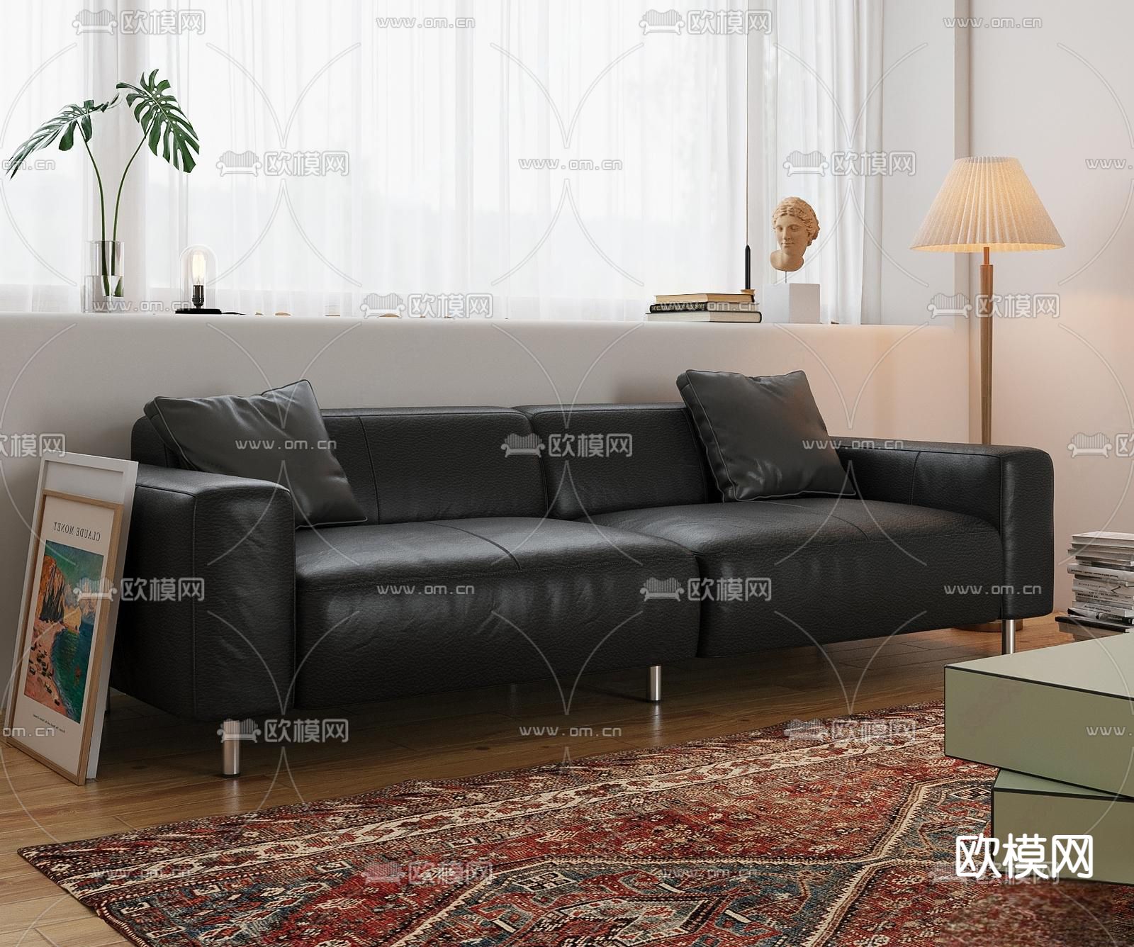 现代真皮双人沙发3d模型下载