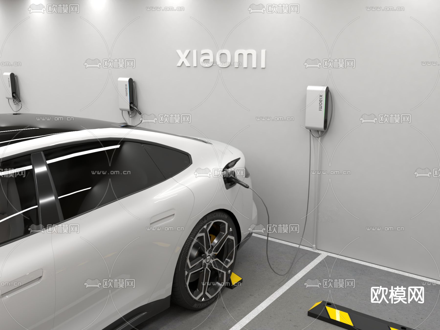 小米充电停车位 地下车库su模型下载（渲染图2）