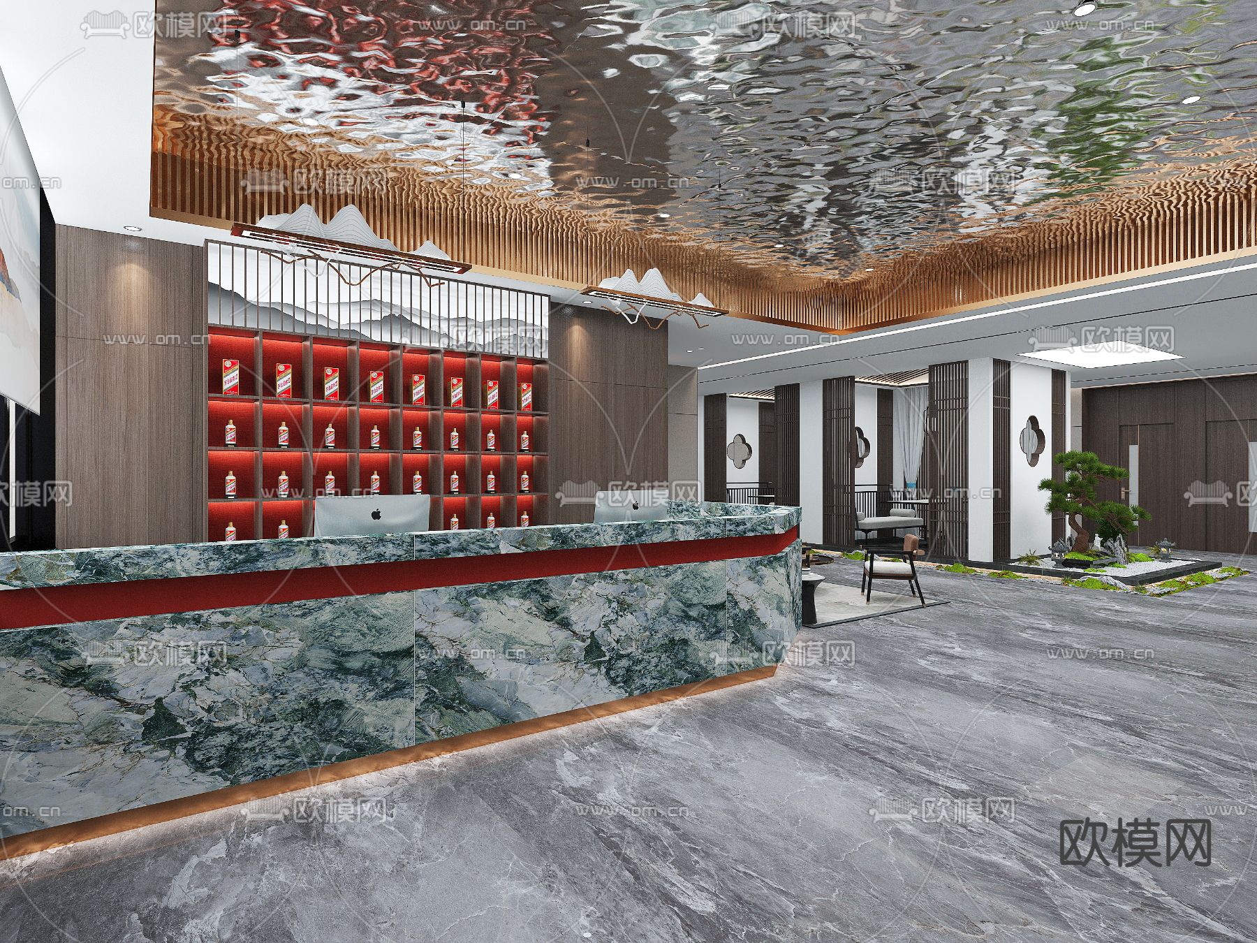 新中式茶楼大厅3d模型下载
