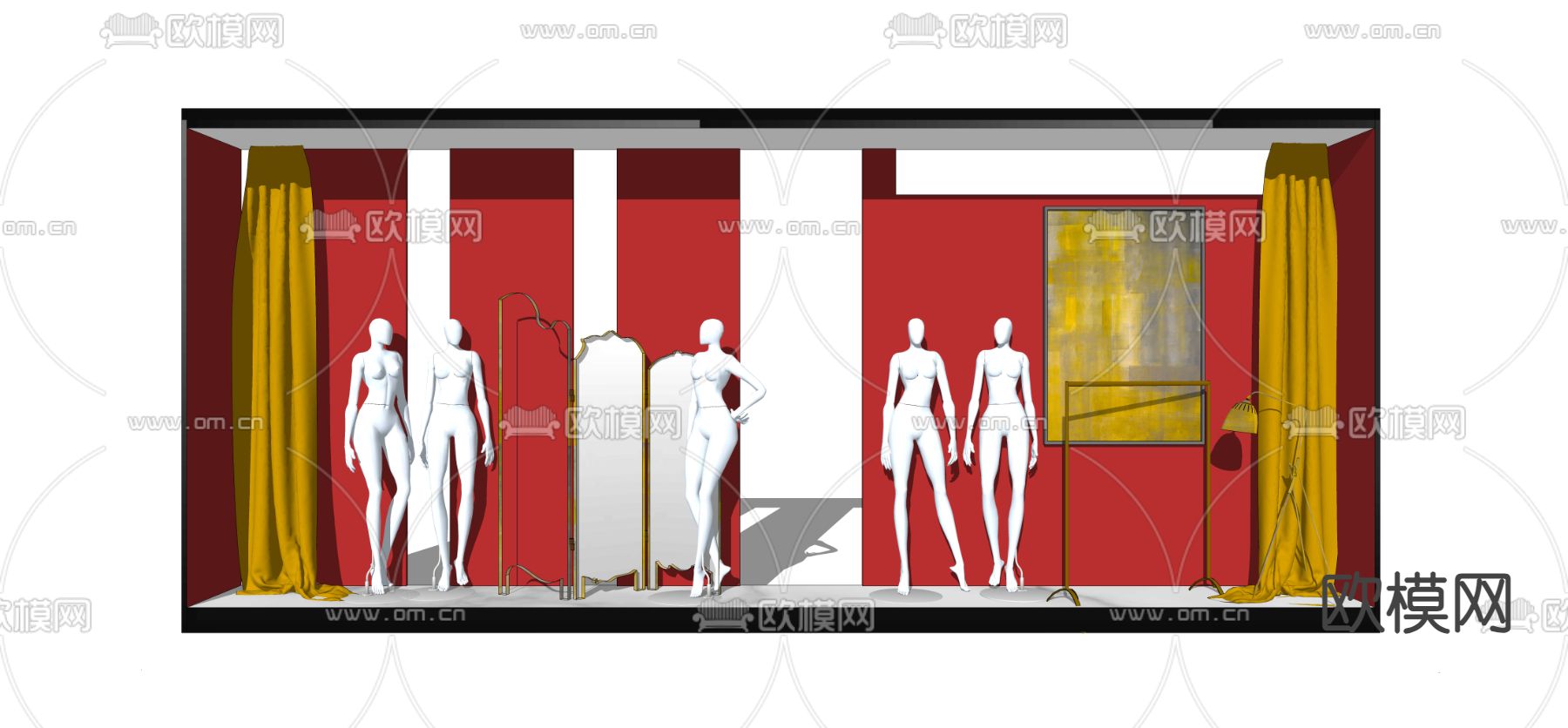 现代衣服橱窗su模型下载（渲染图1）