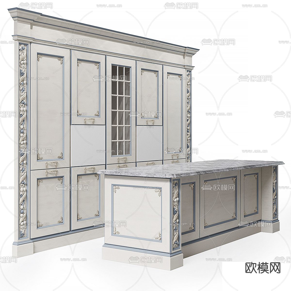 欧式橱柜 中岛橱柜3d模型下载