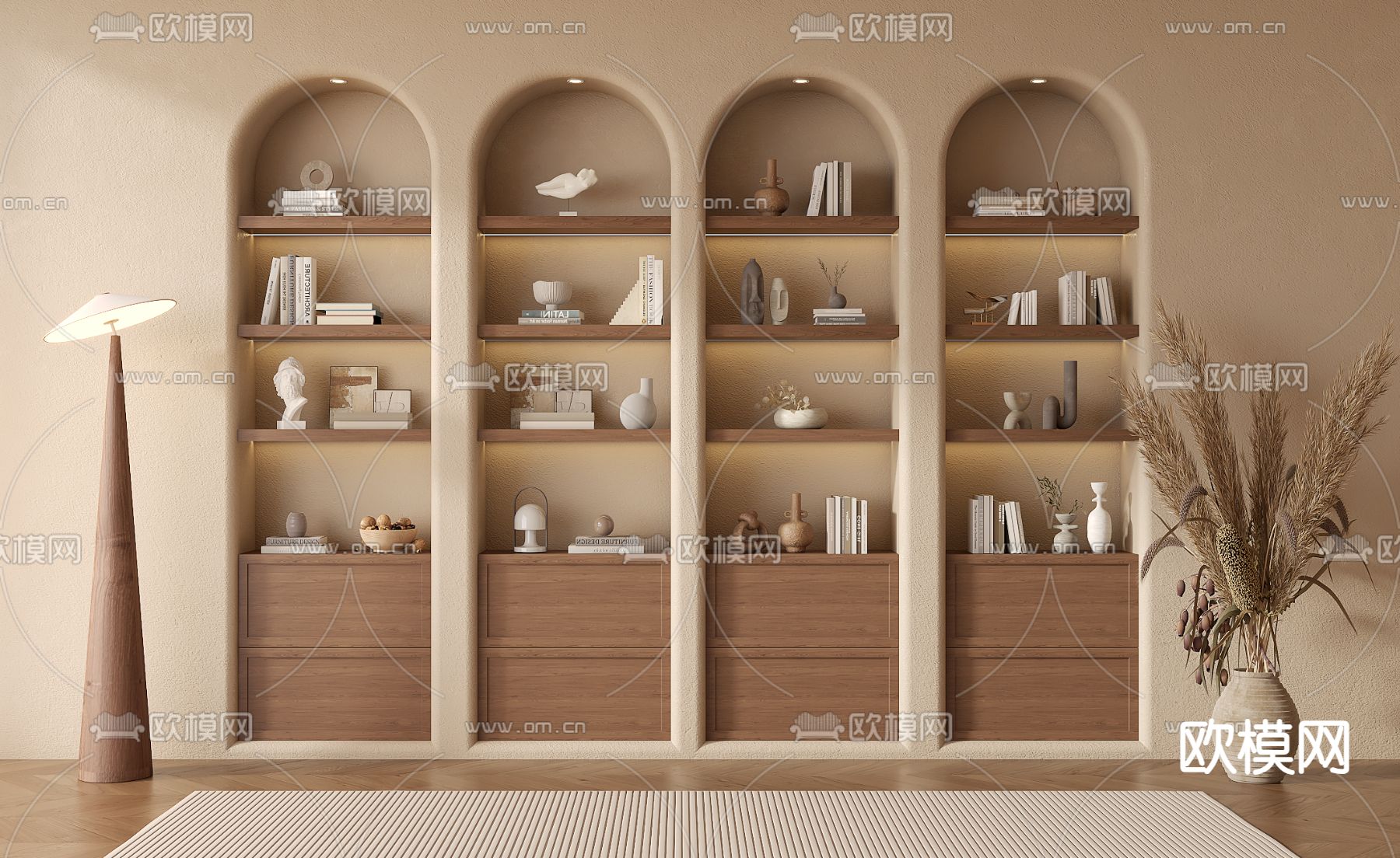 偛寂风书柜 壁柜su模型下载（渲染图2）