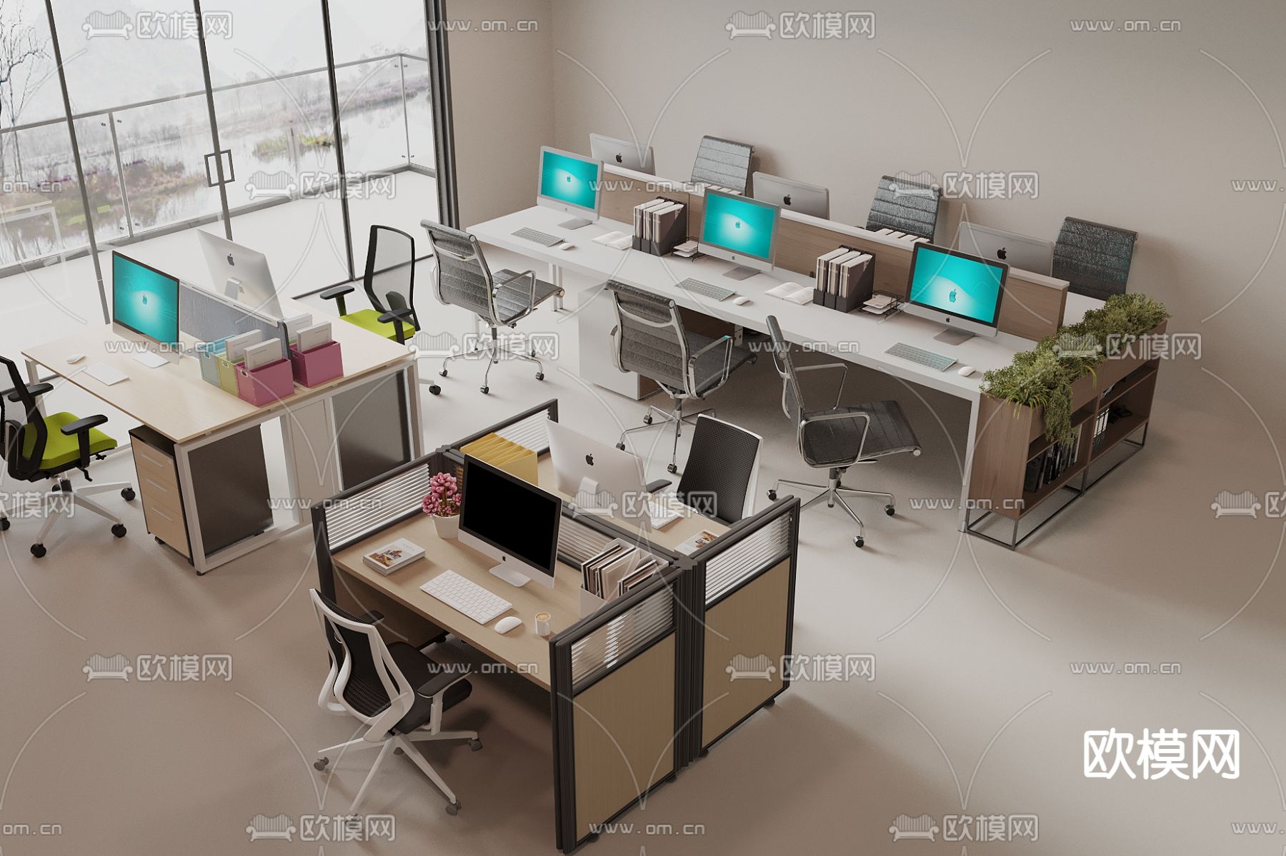 办公桌椅 岗位 工位3d模型下载