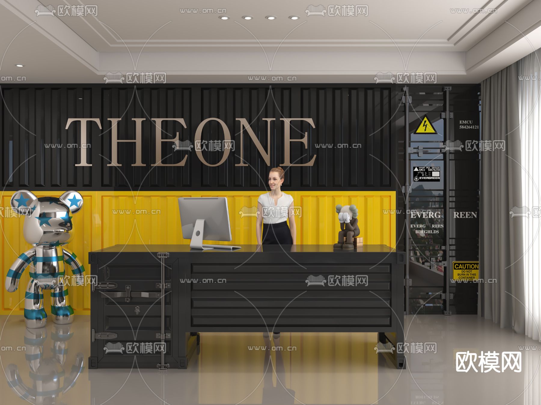 办公室前台 接待台3d模型下载