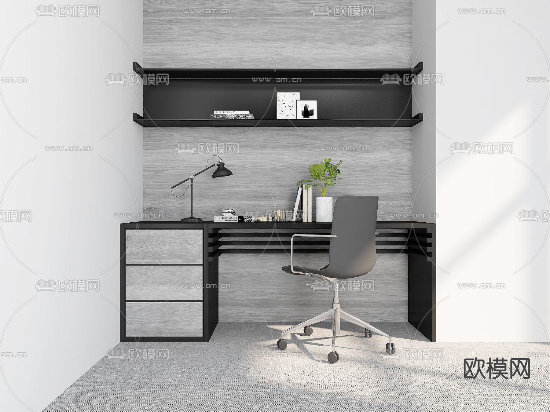 高级灰书桌 写字台3d模型下载