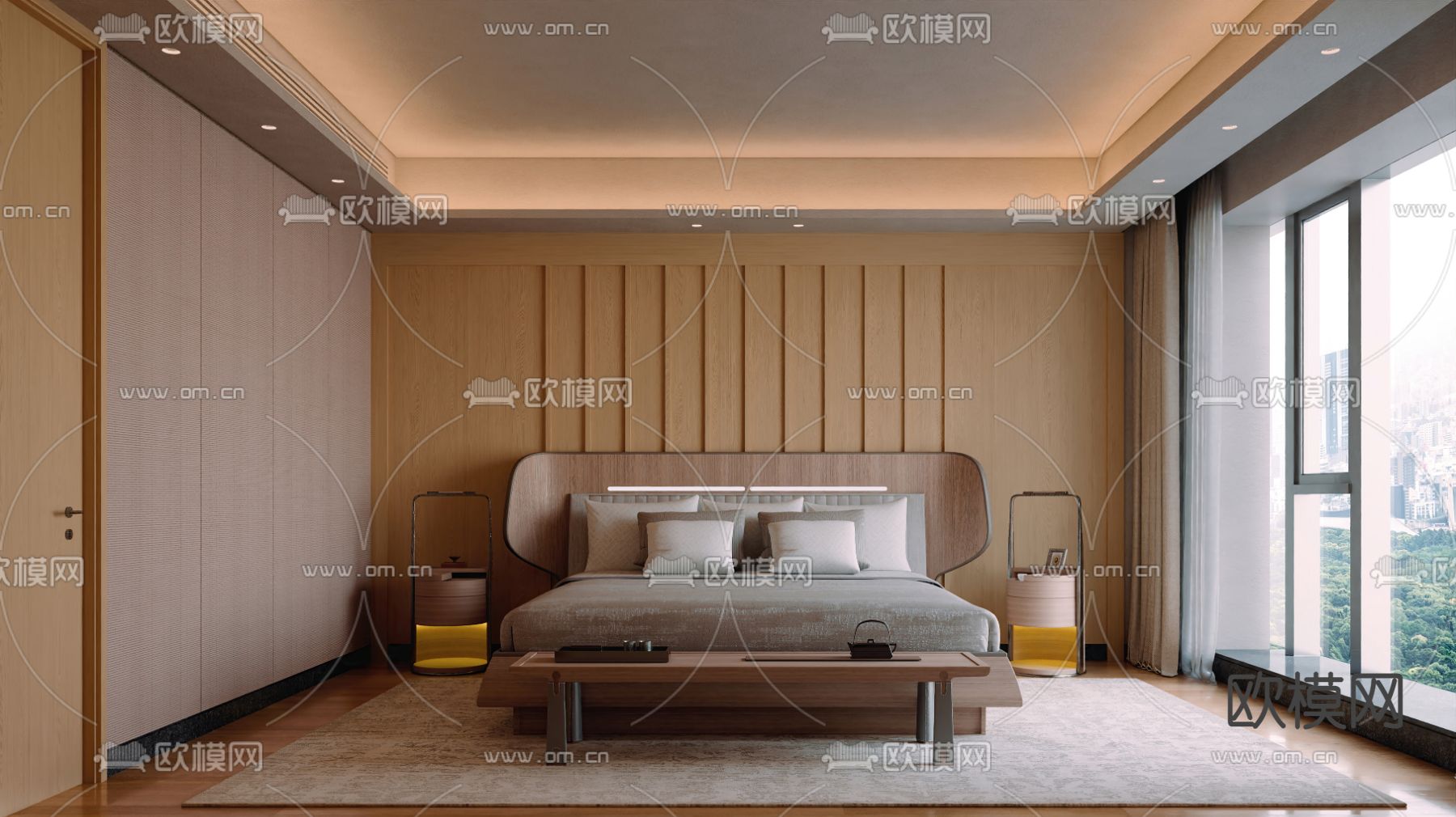 现代酒店客房3d模型下载（渲染图1）