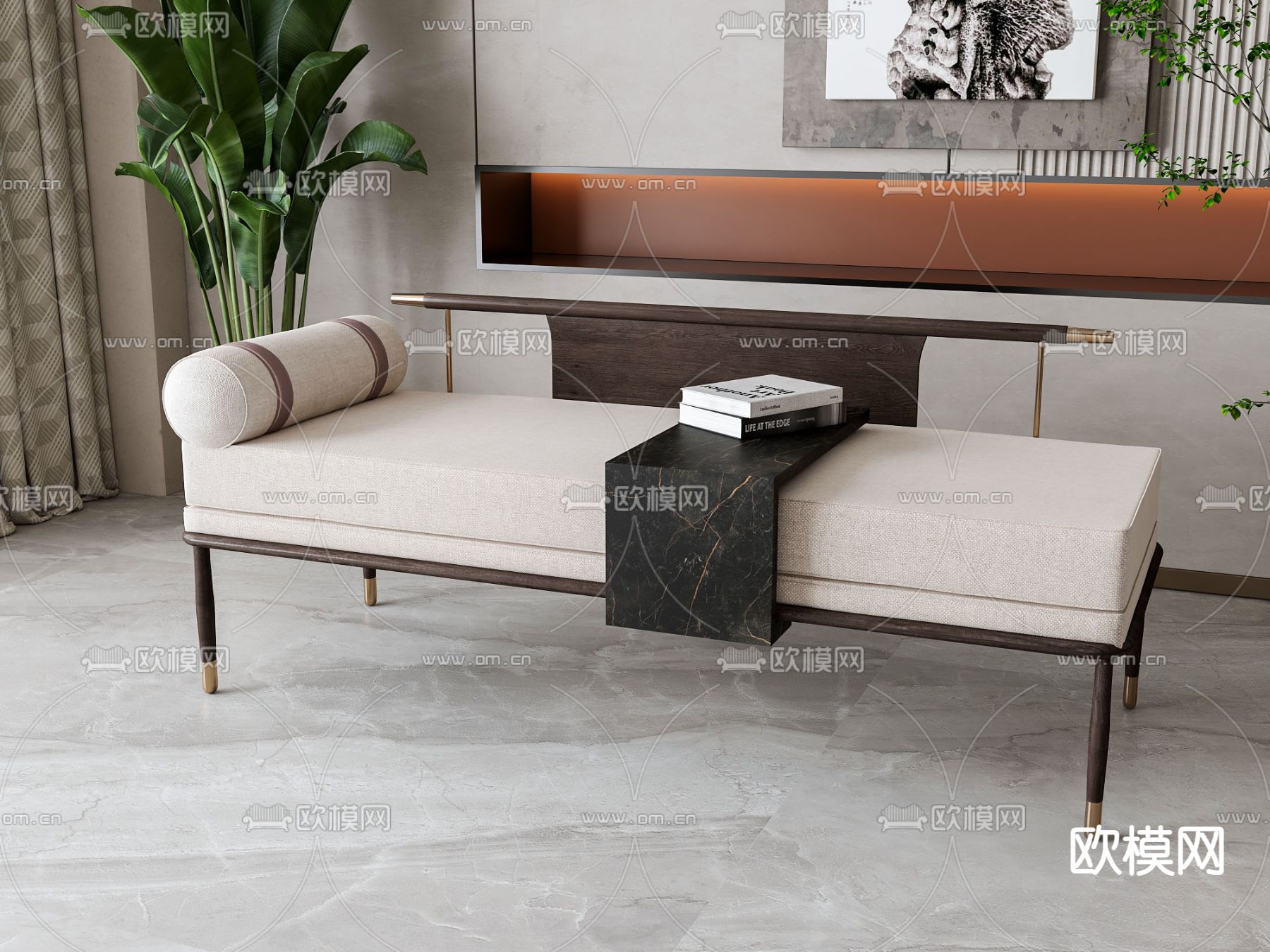 新中式贵妃椅su模型下载（渲染图2）