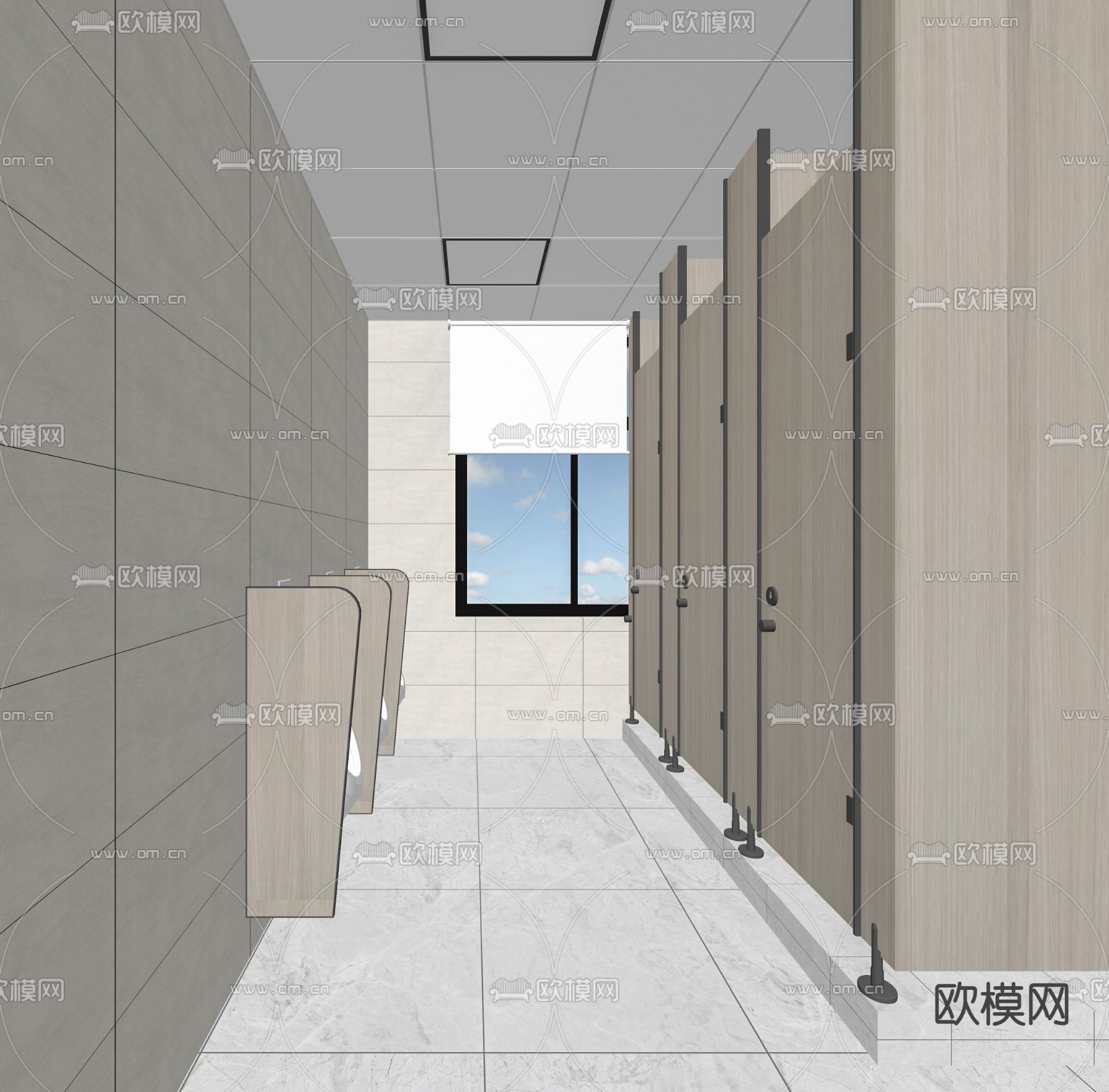 现代公共卫生间su模型下载（渲染图1）