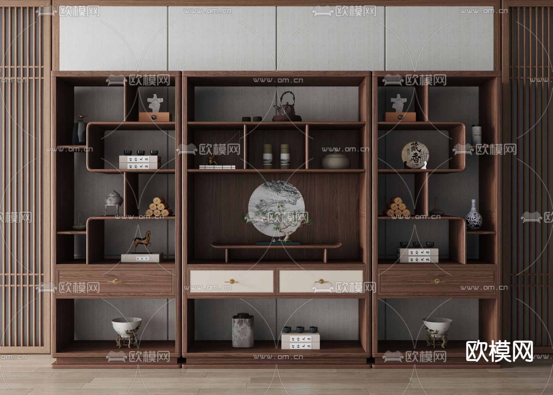 新中式博古架3d模型下载