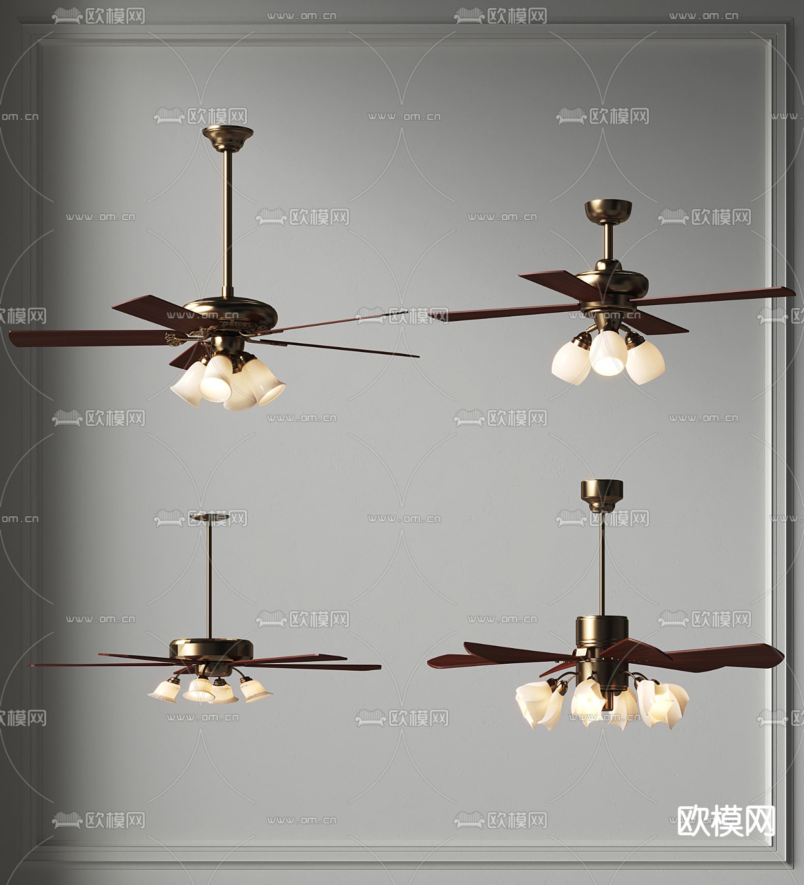 美式吊扇灯su模型下载（渲染图2）