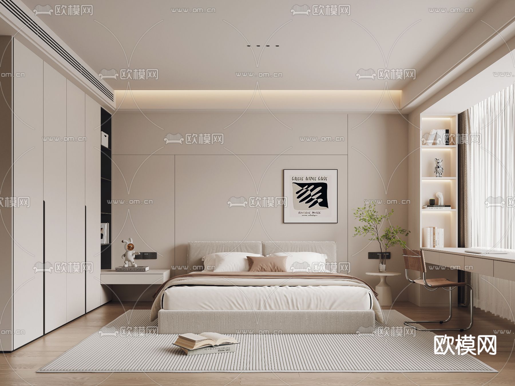 奶油风卧室 主人房3d模型下载