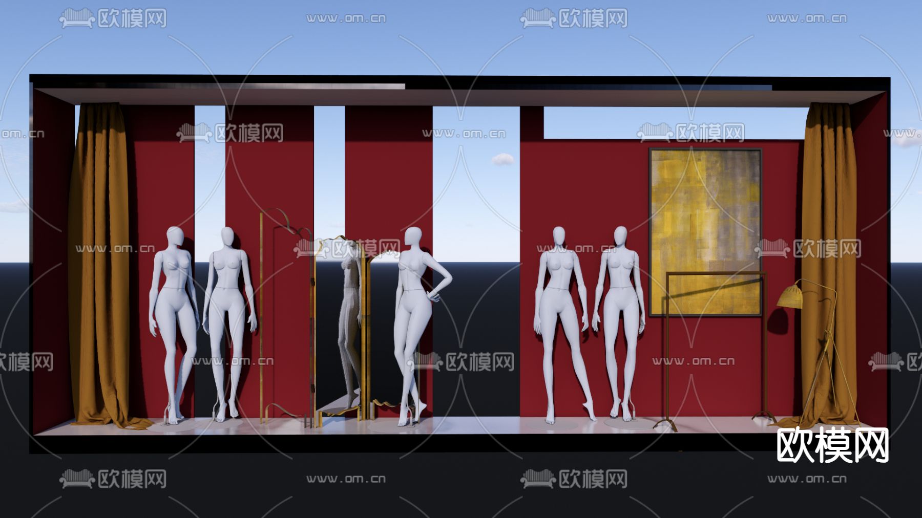 现代衣服橱窗su模型下载（渲染图2）