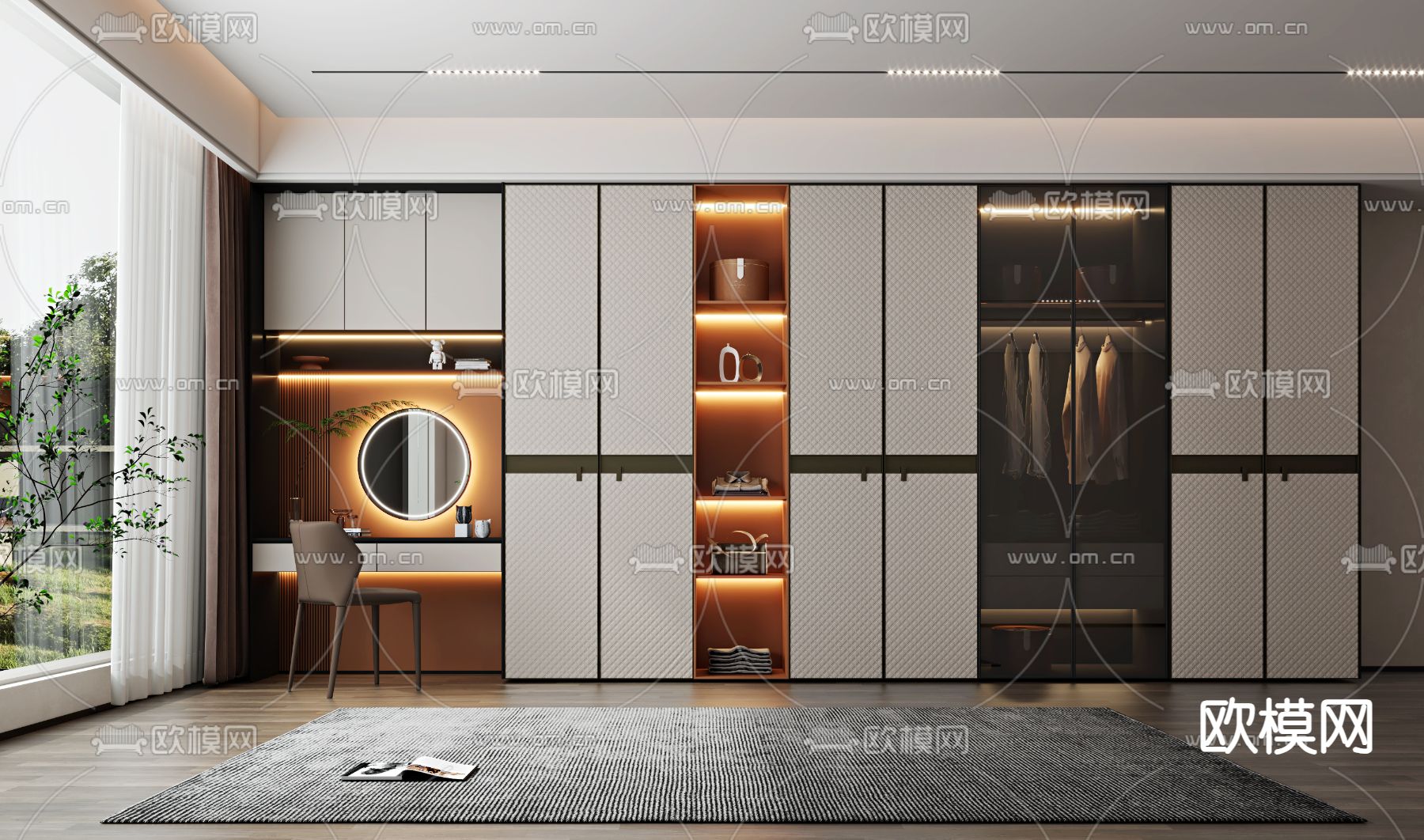 现代衣柜 一体柜3d模型下载