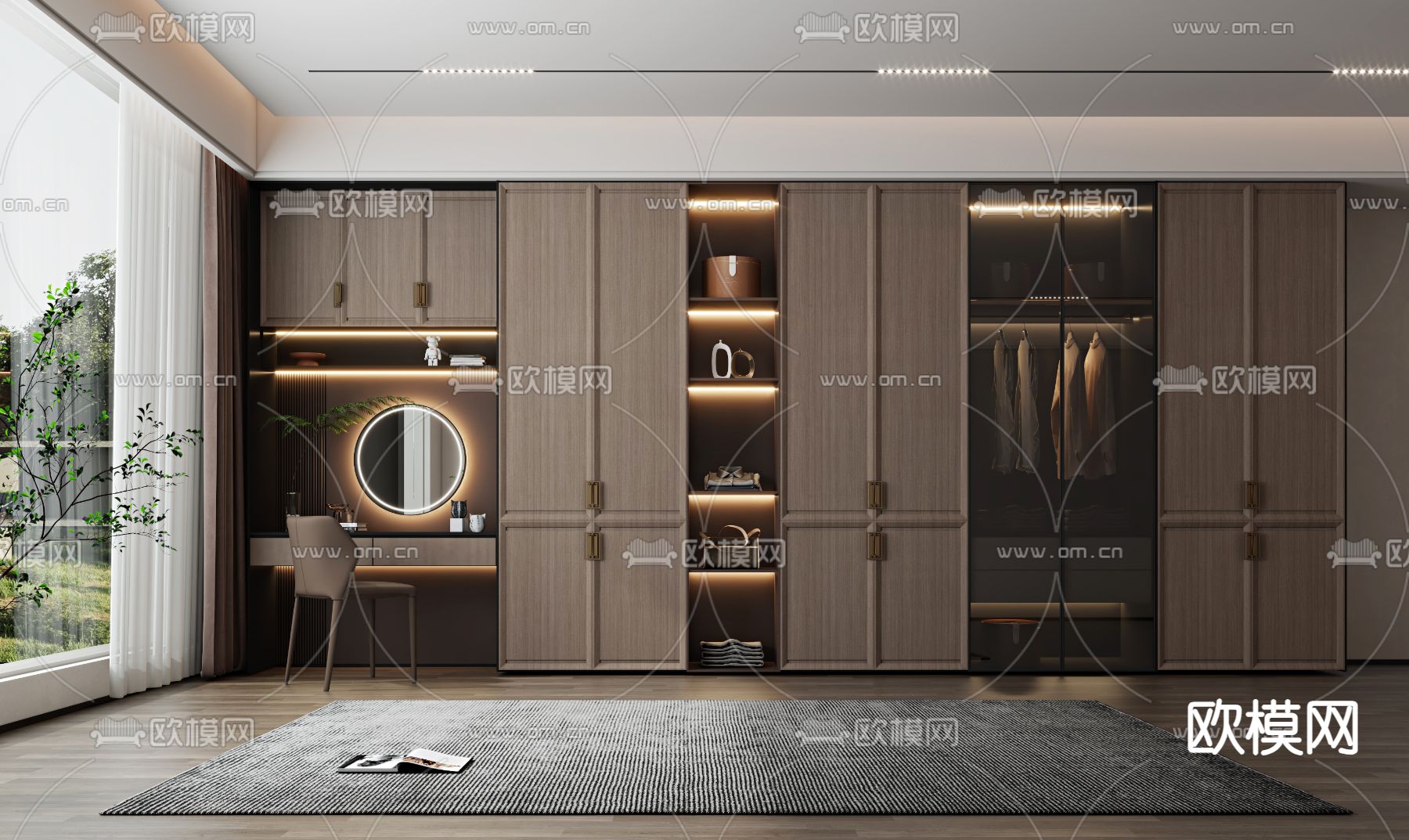 新中式衣柜 一体柜3d模型下载