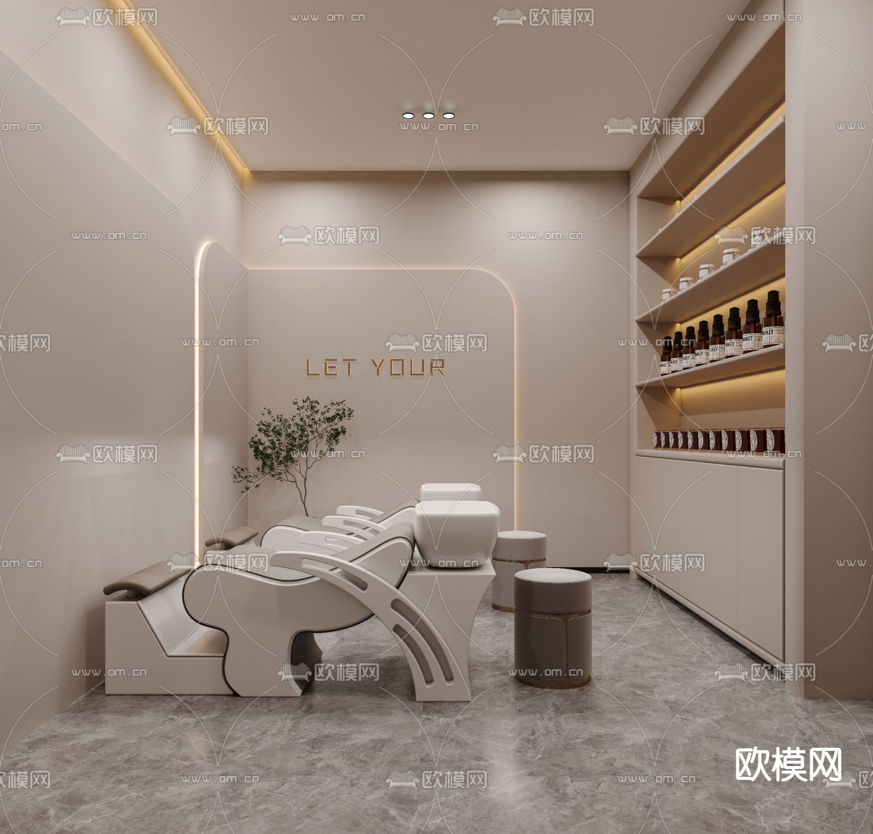 现代理发店 洗头区3d模型下载（渲染图1）