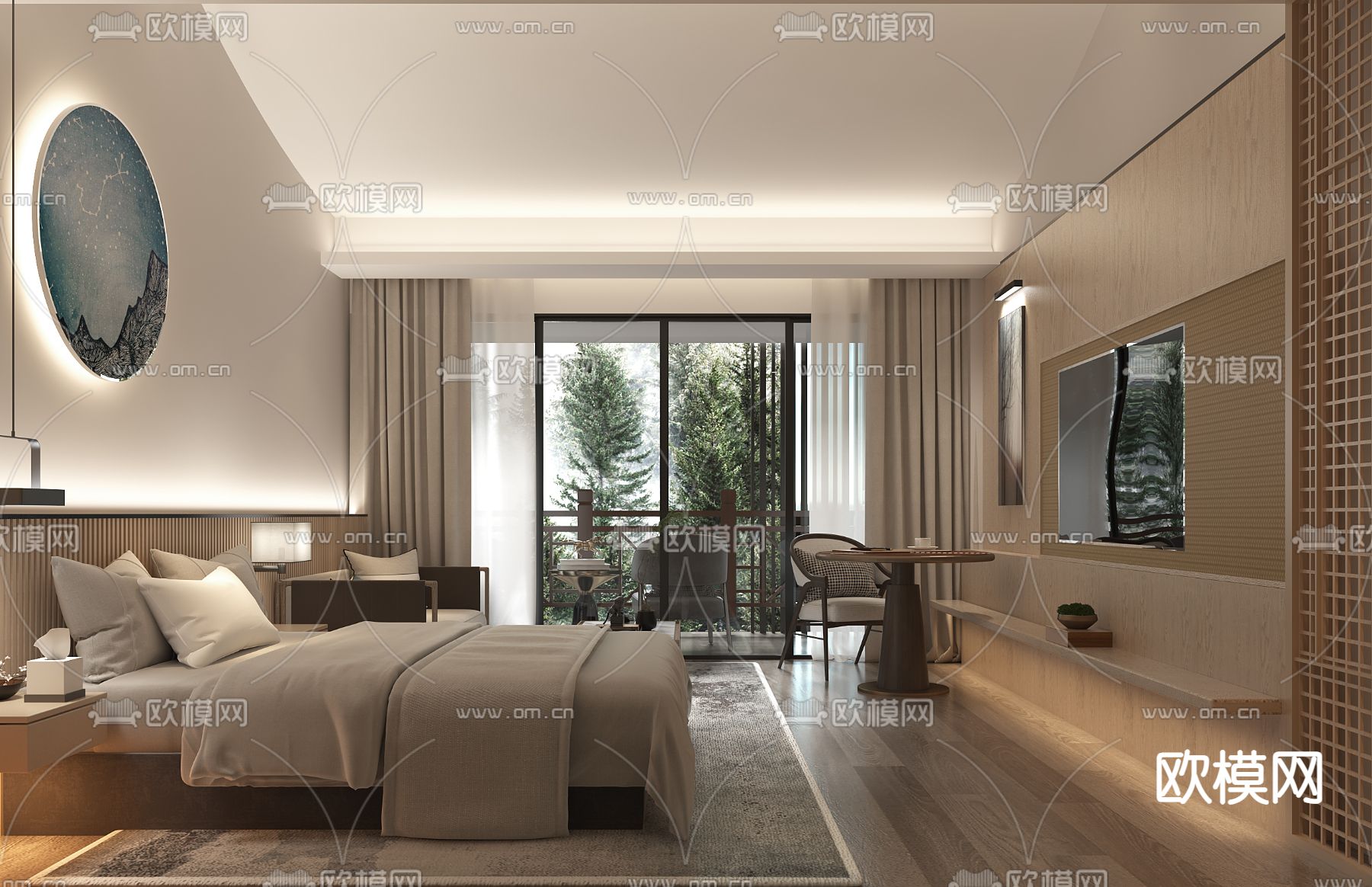 现代民宿 客房3d模型下载（渲染图1）