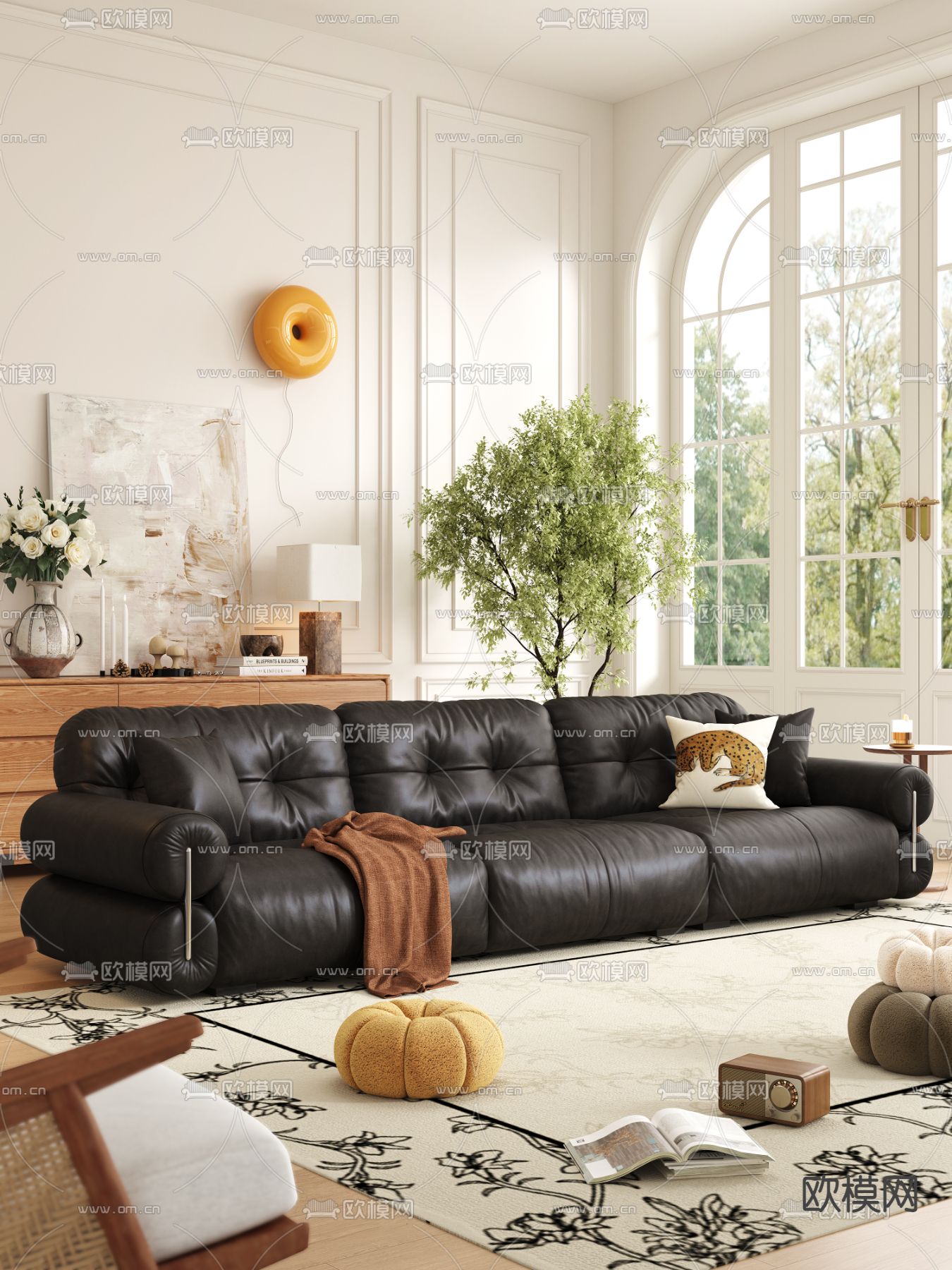 中古风沙发 三人沙发3d模型下载