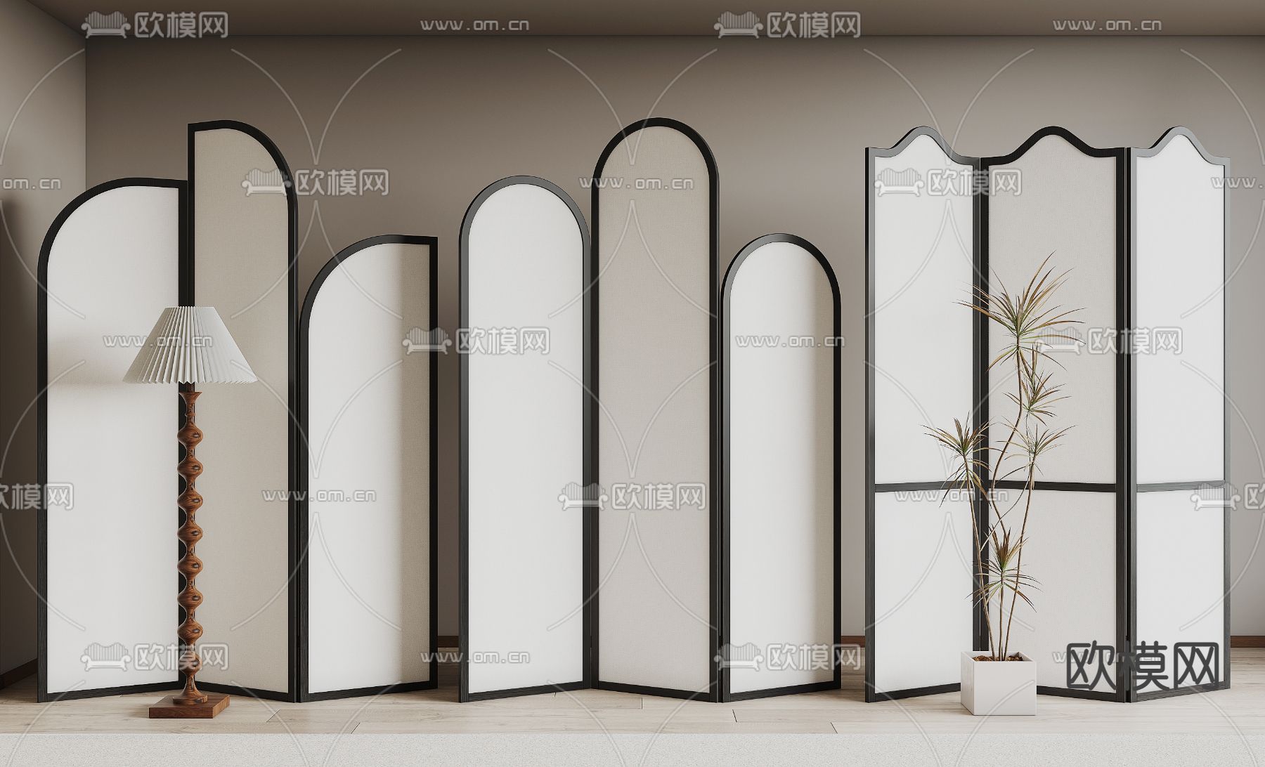 中古风屏风3d模型下载