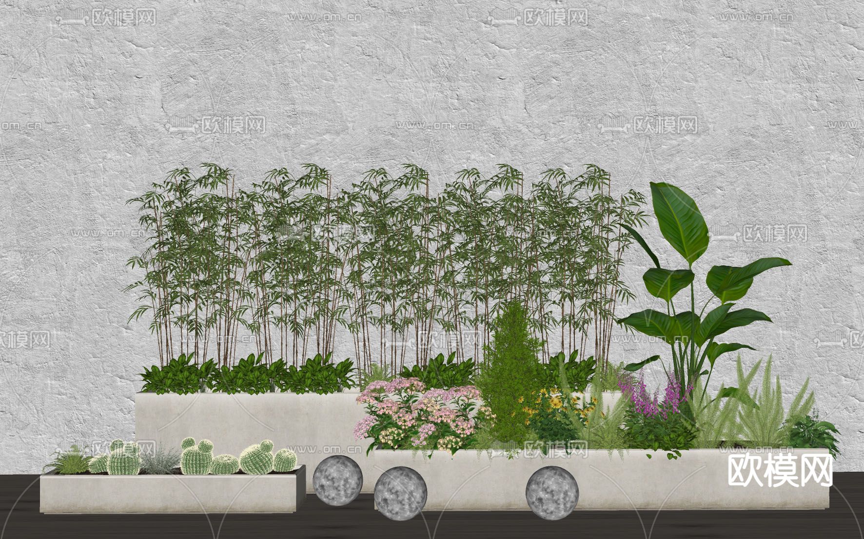 植物花箱 盆栽 盆景 植物堆su模型下载（渲染图1）