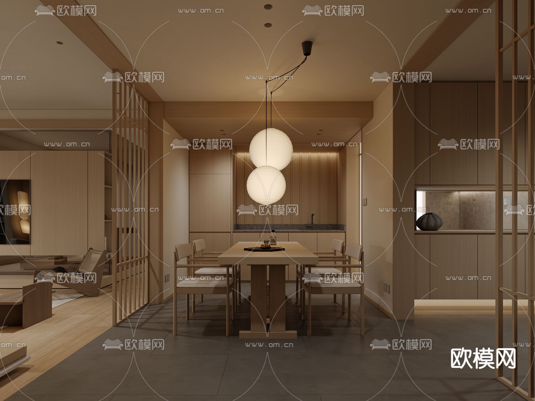 日式客餐厅3d模型下载（渲染图3）