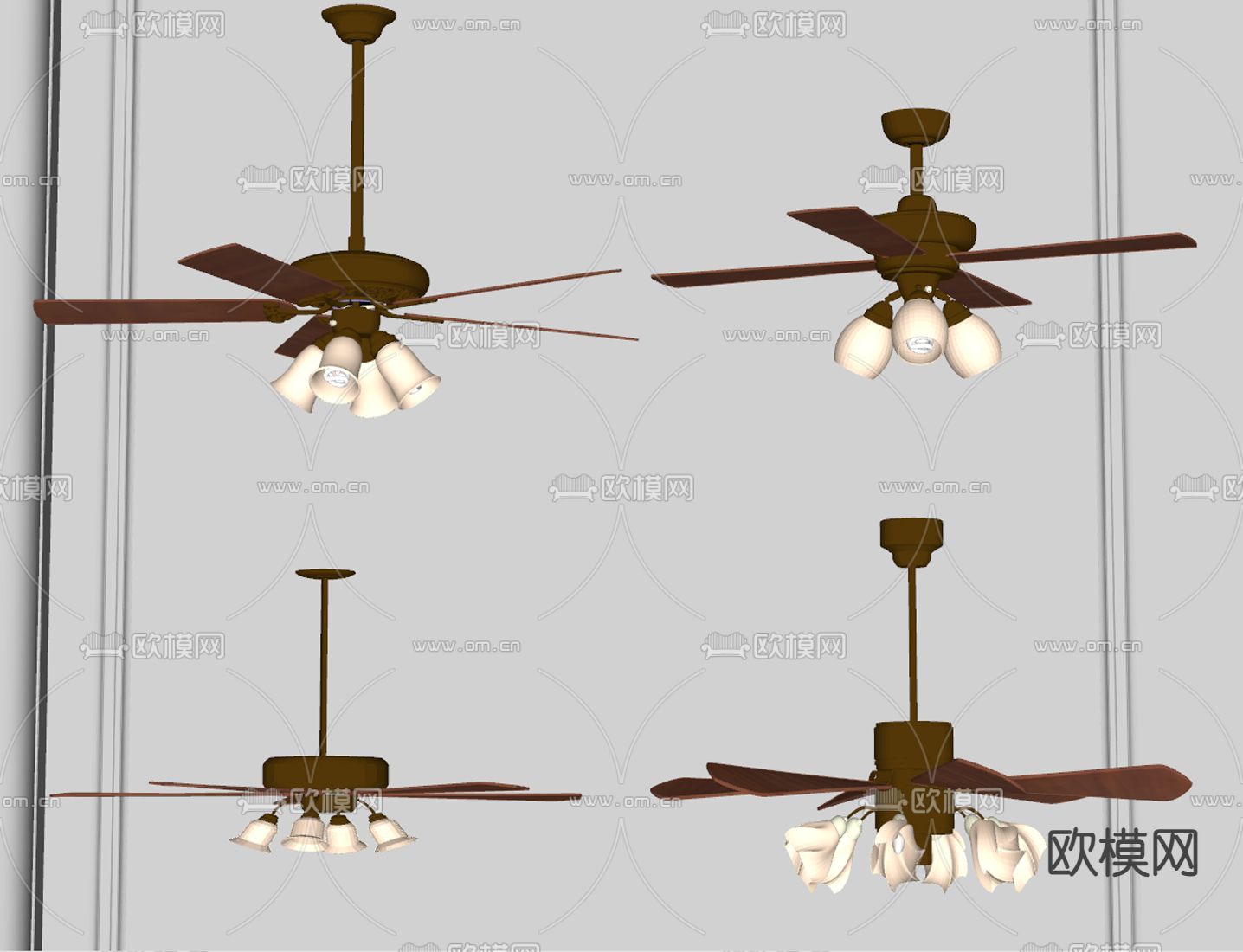 美式吊扇灯su模型下载（渲染图1）