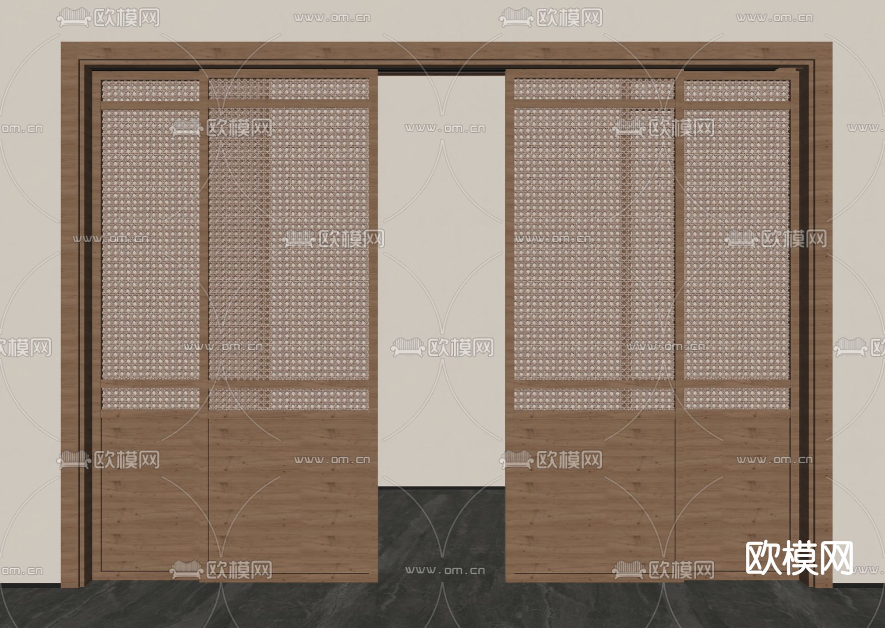侘寂风推拉门su模型下载（渲染图1）