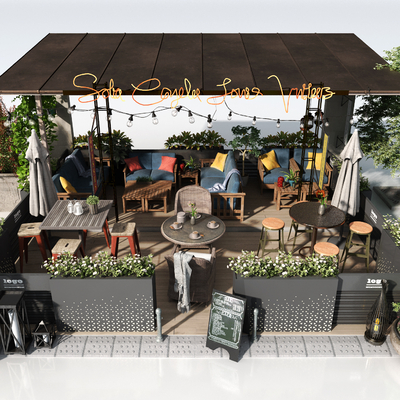  现代户外商业外摆 餐桌椅su模型 