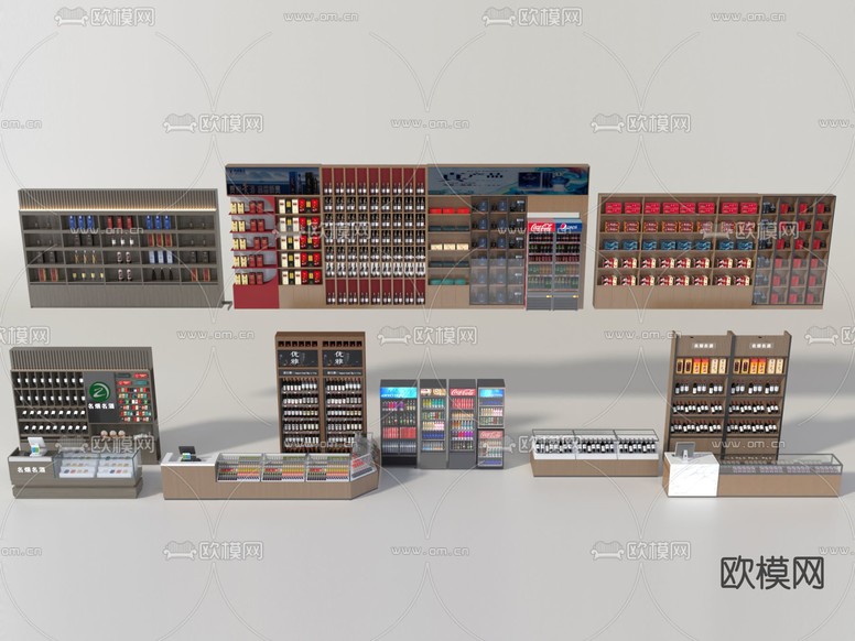 烟酒店货柜 烟酒店收银台3d模型下载