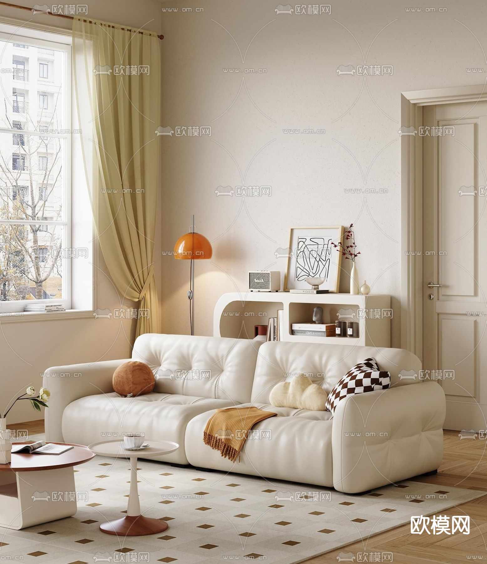 奶油风沙发 双人沙发3d模型下载