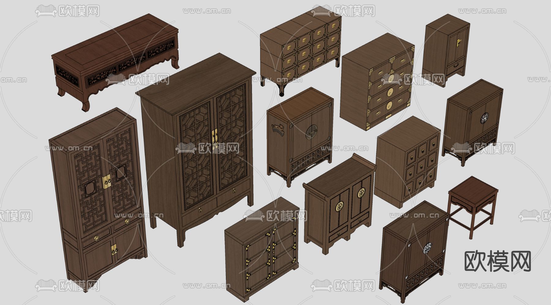 中式储物柜su模型下载（渲染图1）