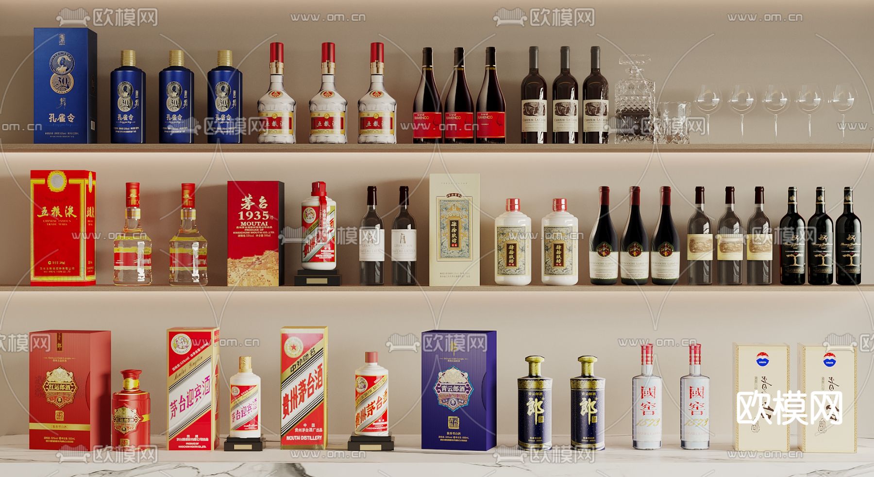 酒水 白酒 酒瓶 茅台酒 红酒3d模型下载