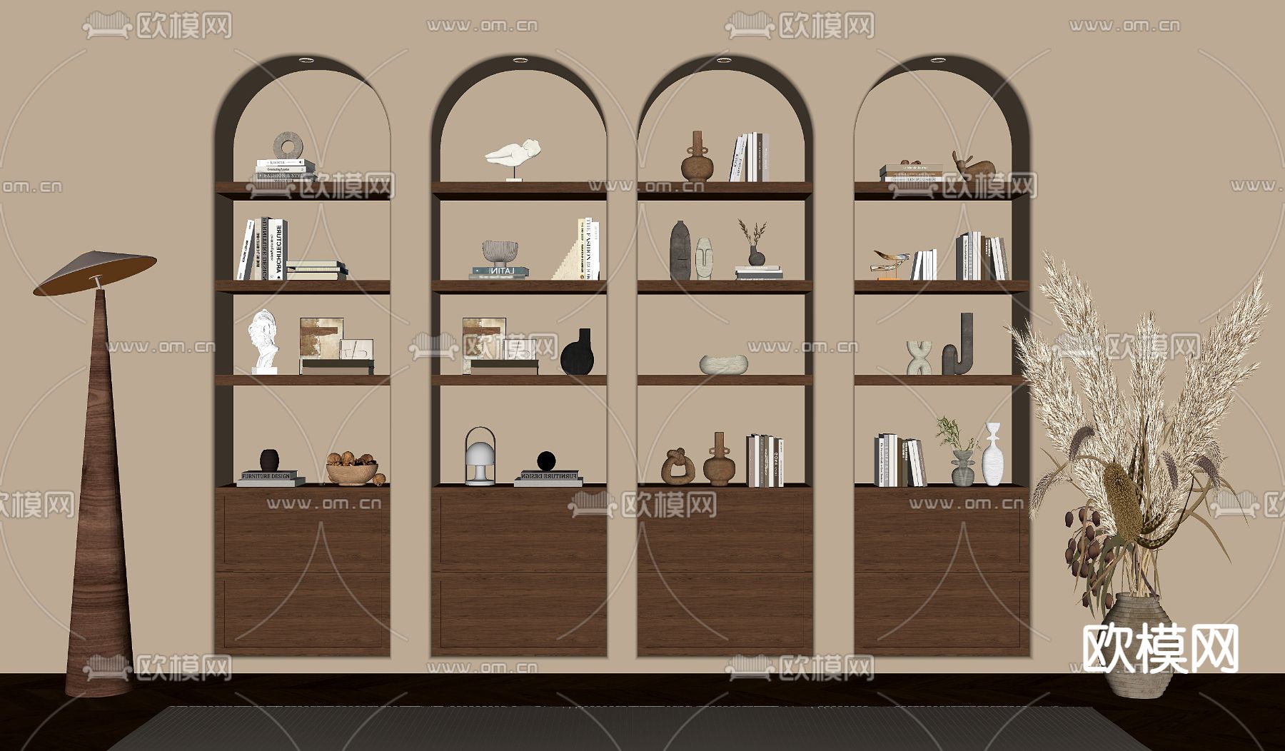 偛寂风书柜 壁柜su模型下载（渲染图1）