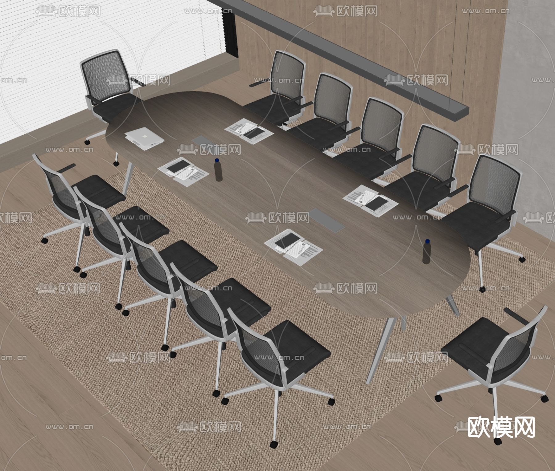 现代会议桌椅 会议台su模型下载