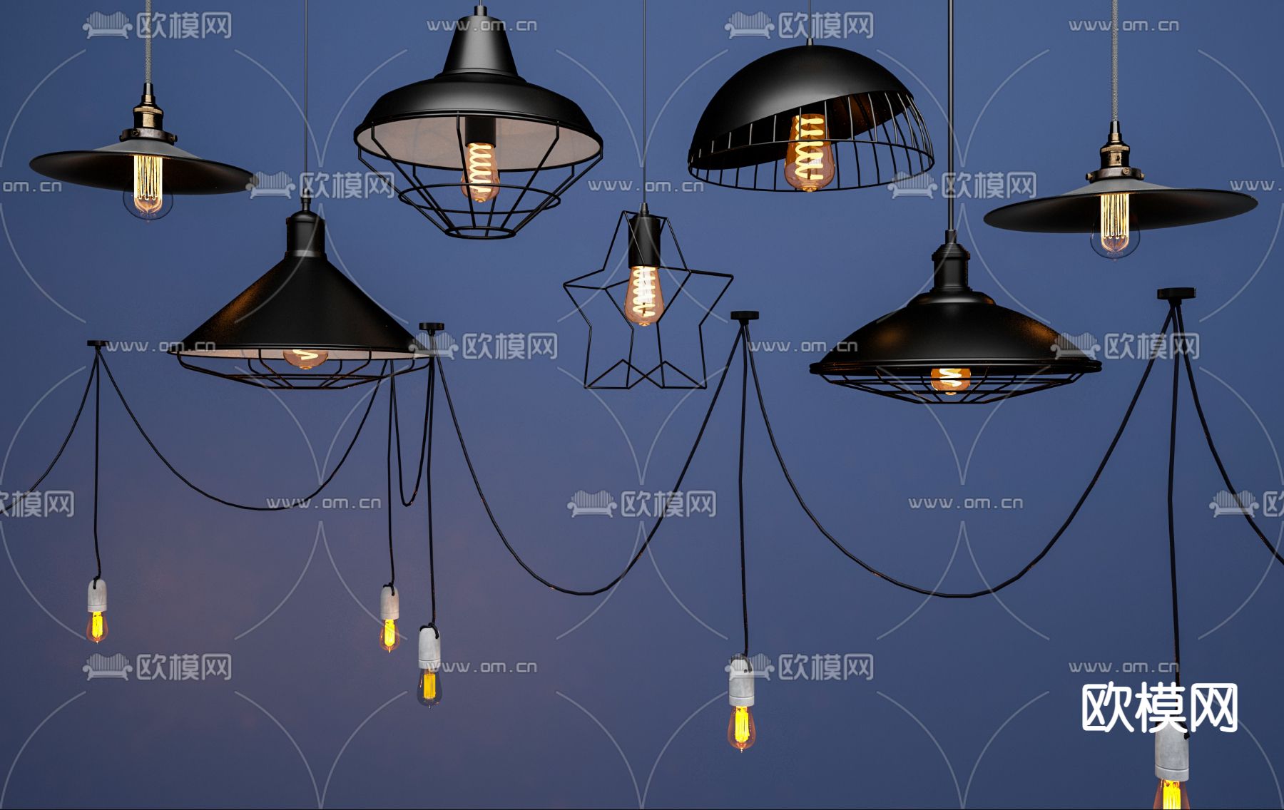 工业风吊灯su模型下载（渲染图2）