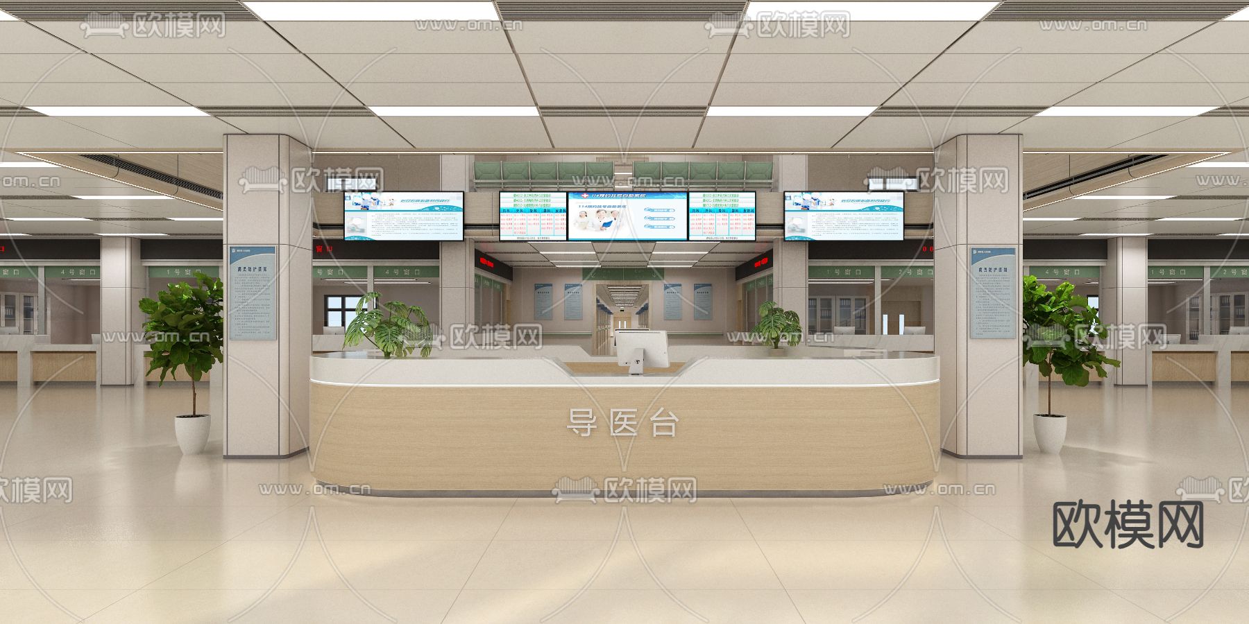 医院等候大厅3d模型下载（渲染图2）