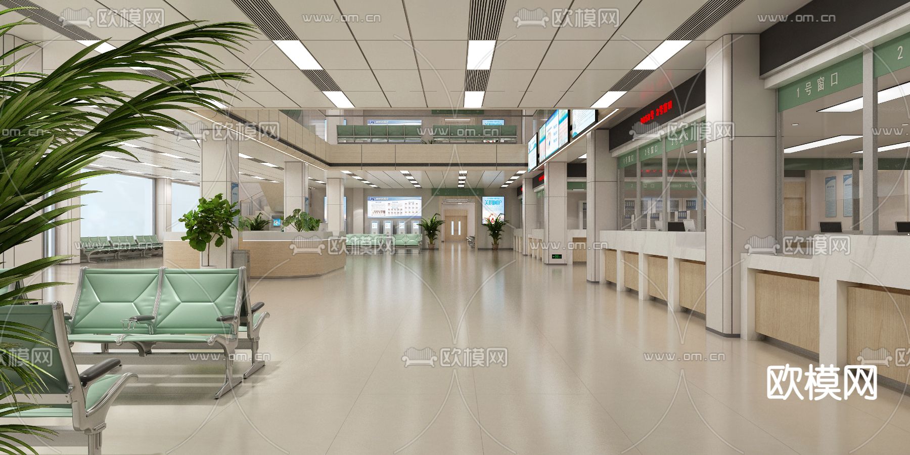 医院等候大厅3d模型下载（渲染图1）