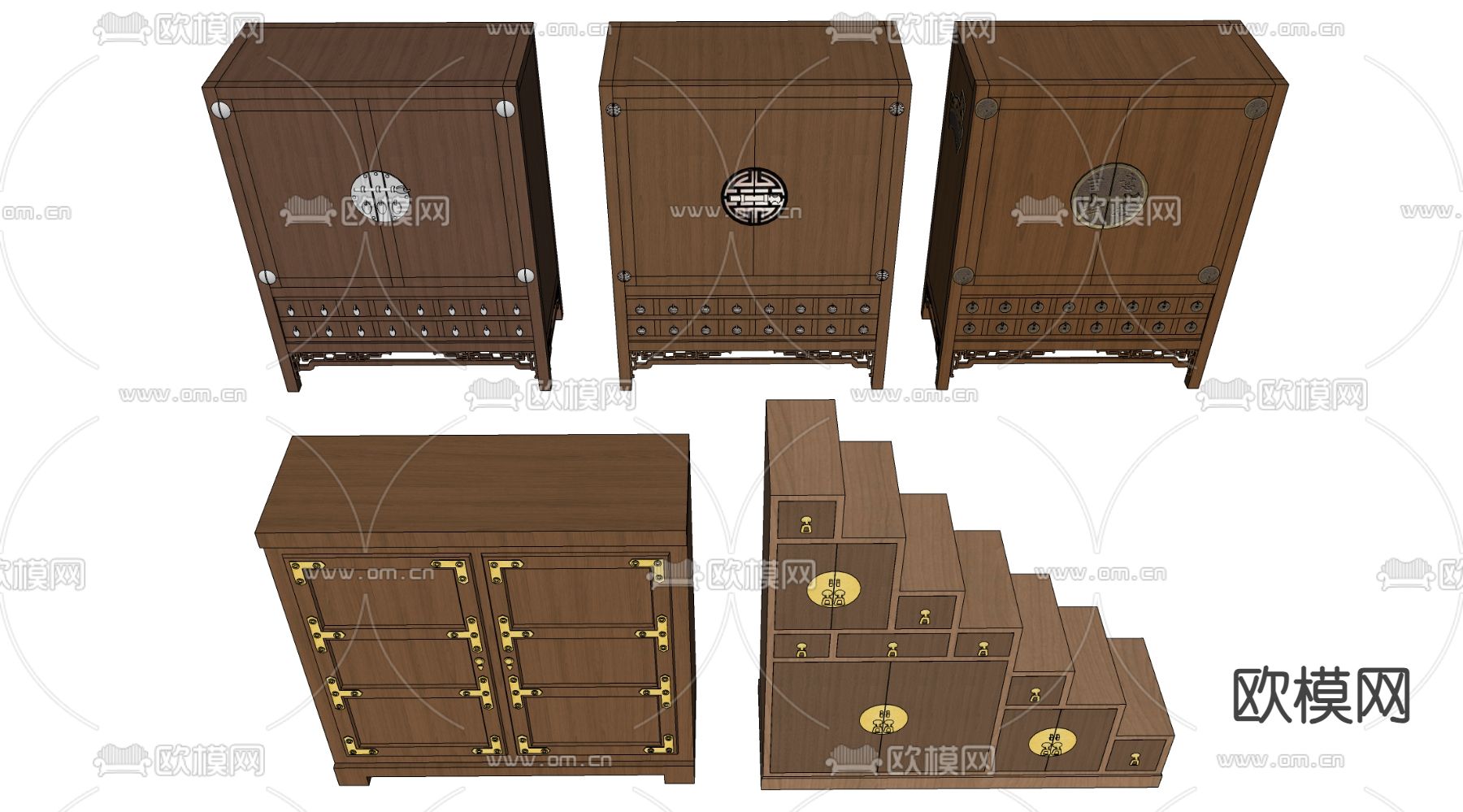 中式储物柜 衣柜su模型下载（渲染图1）