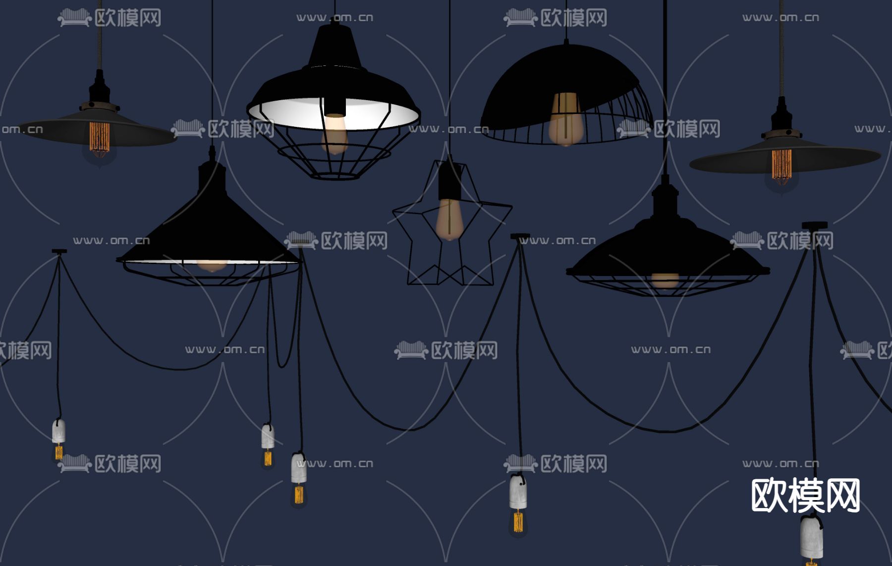工业风吊灯su模型下载（渲染图1）