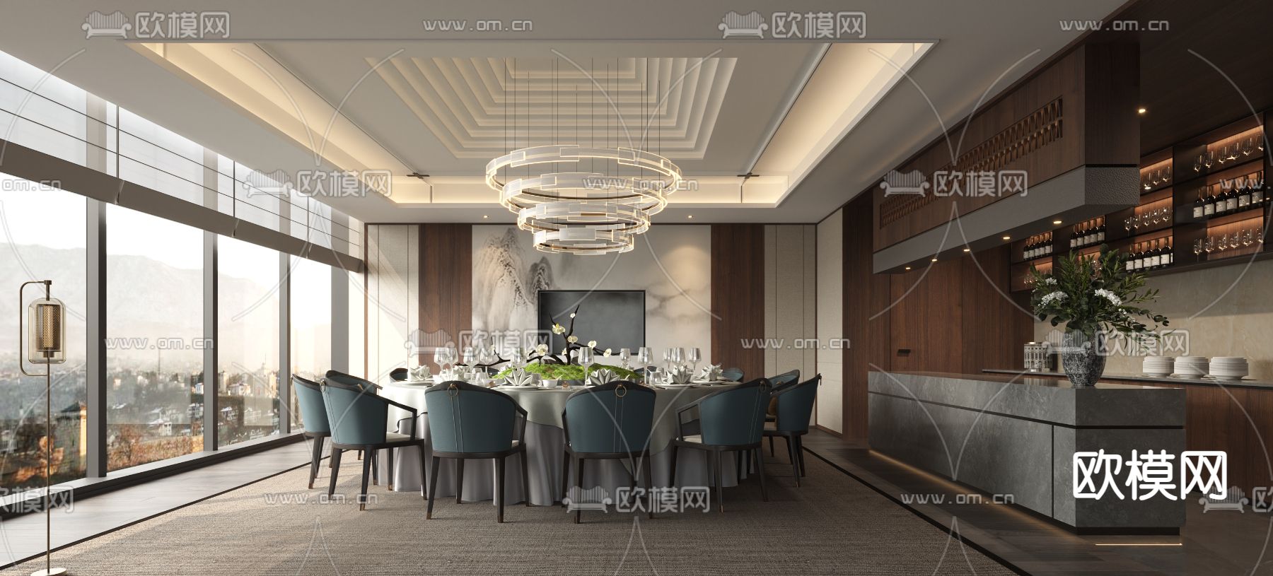 新中式餐厅包房 包厢su模型下载（渲染图2）