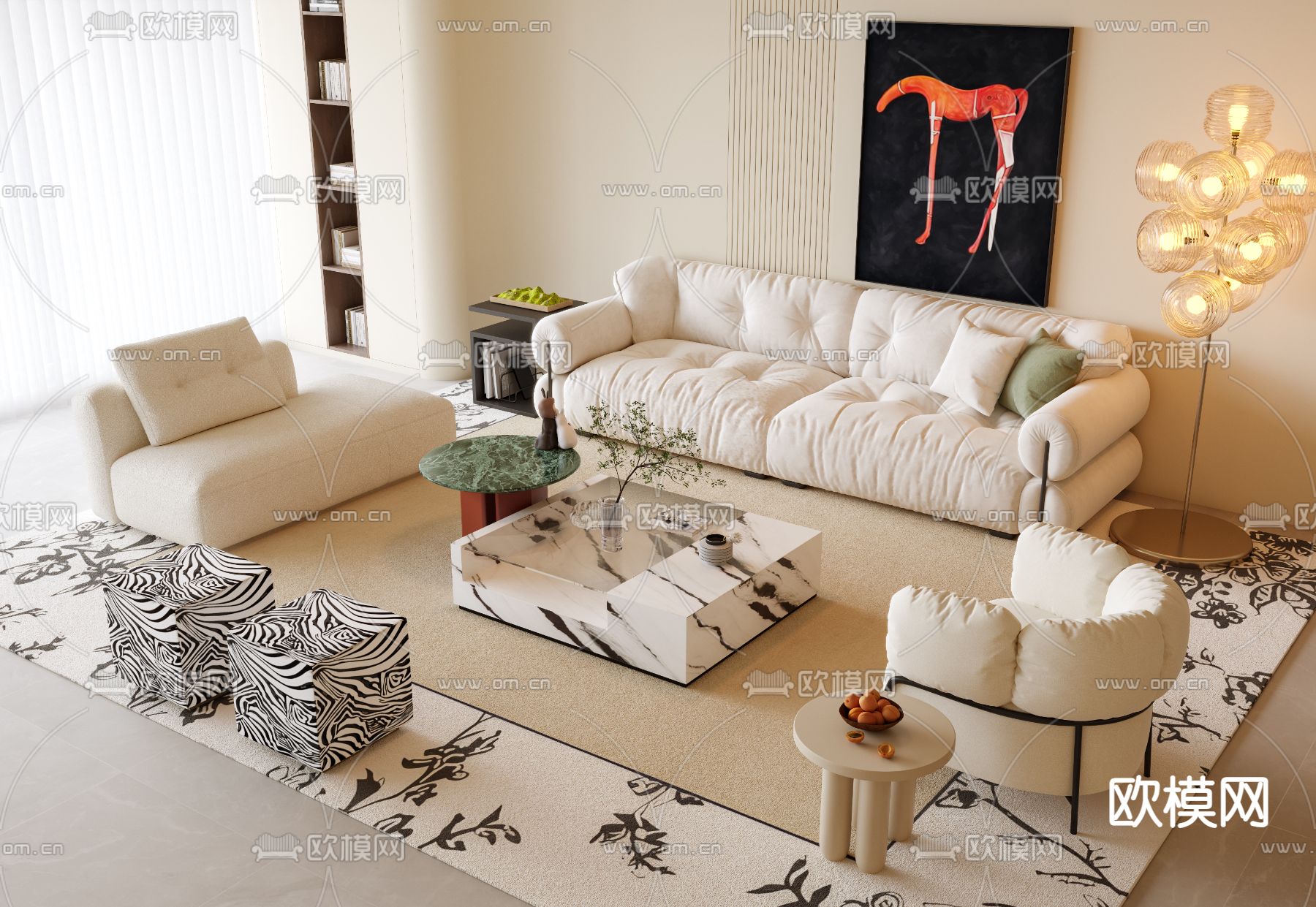 奶油风组合沙发3d模型下载